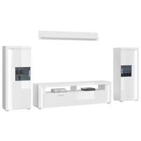 Wohnwand Skylight Weiß Hochglanz, 351cm - Weiß Hochglanz/Silberfarben, Design, Holzwerkstoff (351/202/46cm) - MID.YOU