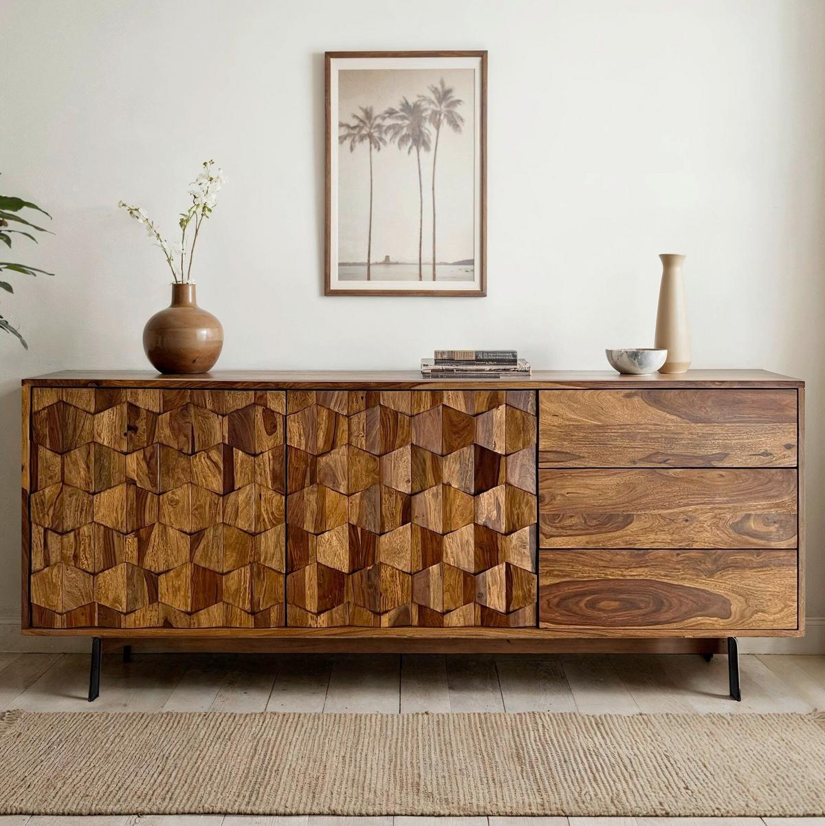 Sideboard Sheeshamfarben B: 175cm - Sheeshamfarben/Schwarz, Natur, Holz (175/70/40cm) - Livetastic