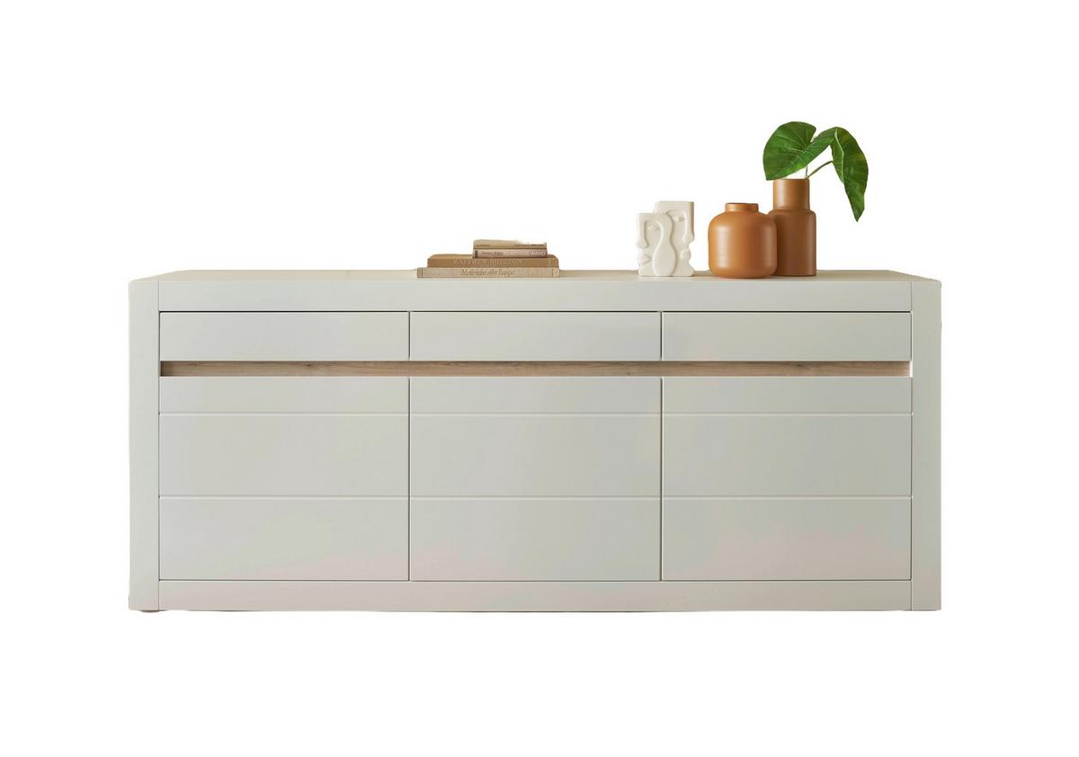 Sideboard Chester Weiß/Eichefarben B: 217cm - Eichefarben/Silberfarben, Design, Holzwerkstoff (217/90/42cm) - MID.YOU