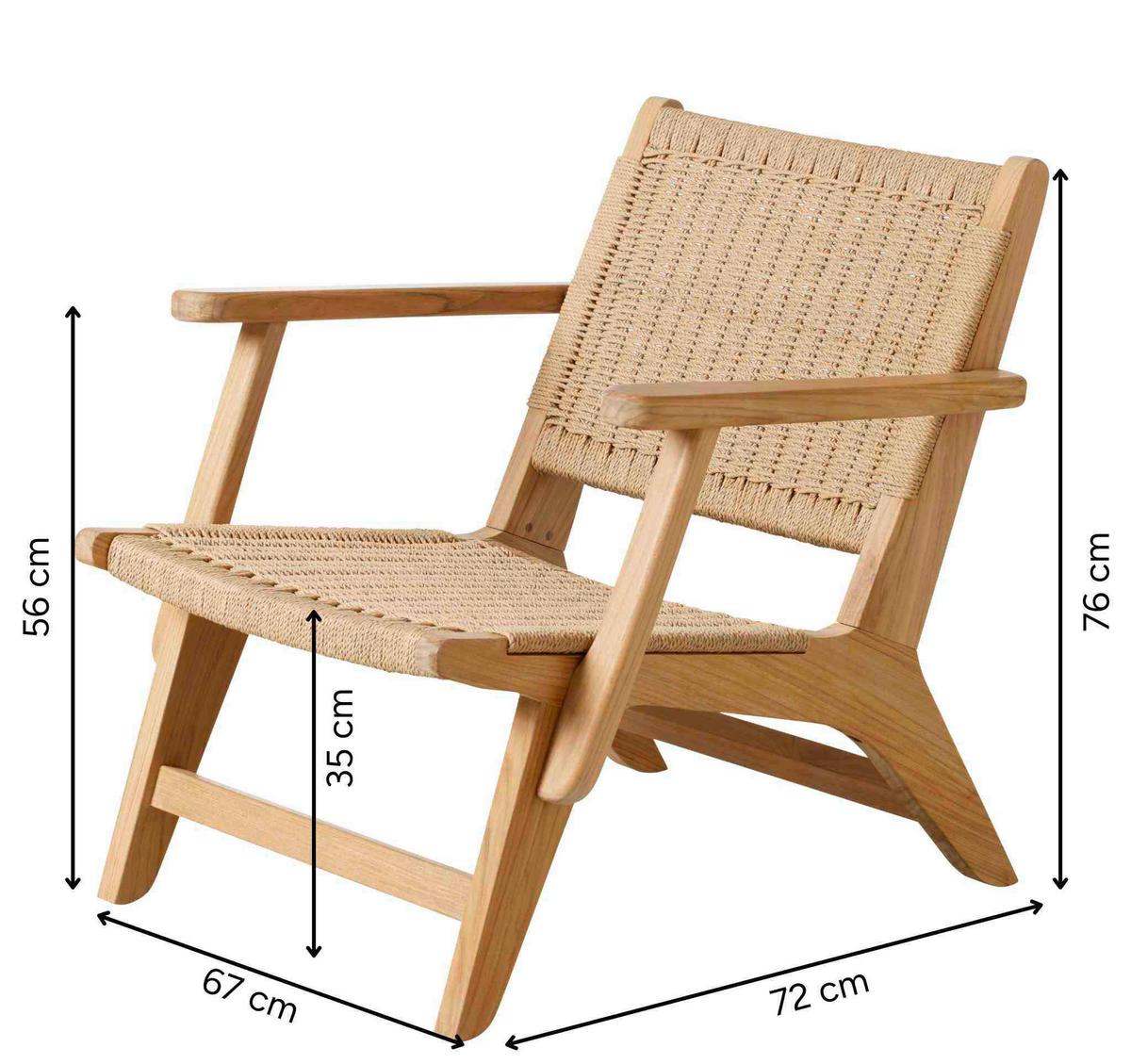 Loungesessel Eya Indoor 68x71x72 cm, natur - Hellbraun/Teakfarben, Natur, Holz/Papier (68/71/72cm) - Gardenson