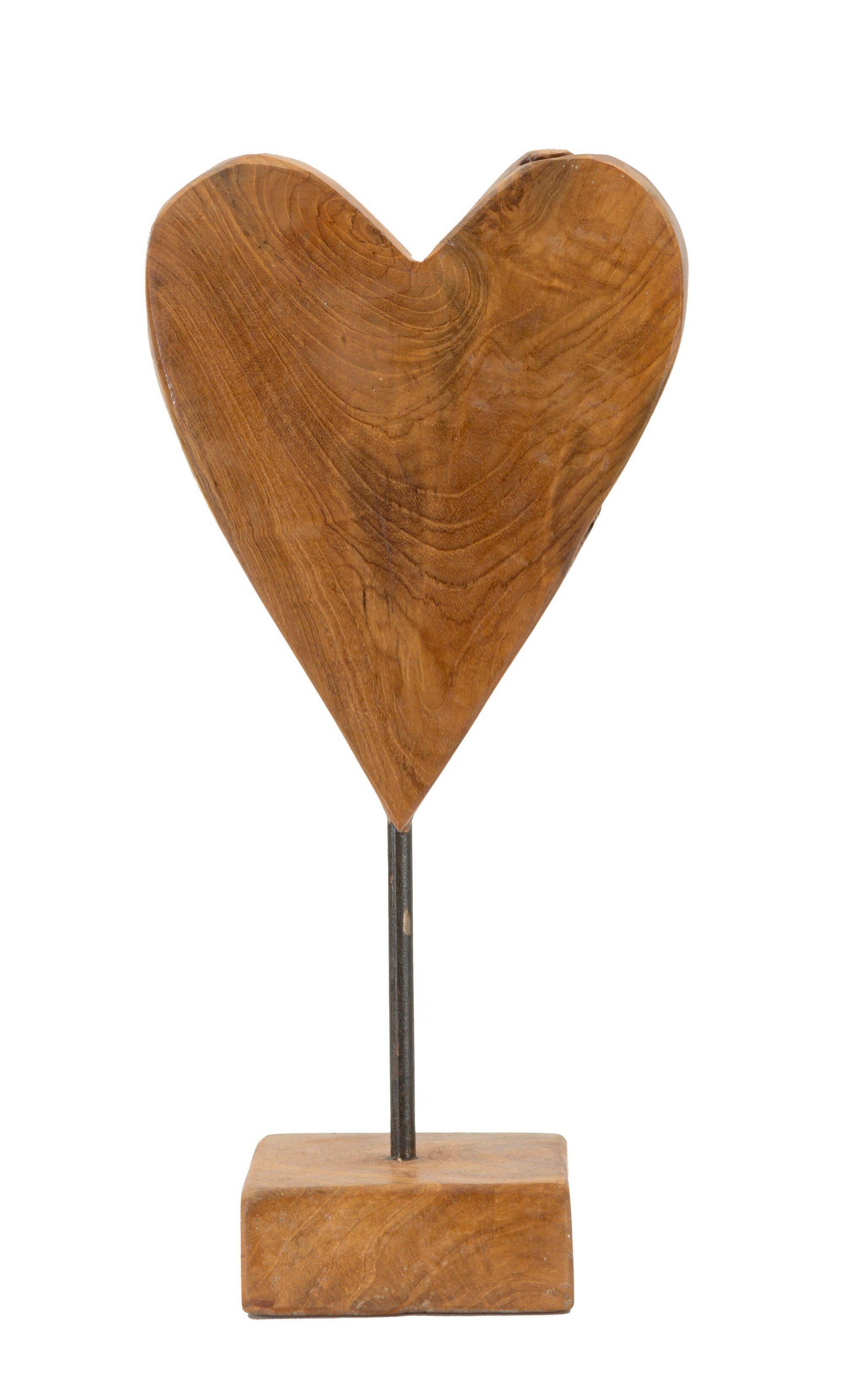 Skulptur Heart Teak Braun, B: 15 cm - Braun, Basics, Holz (15/35/10cm)