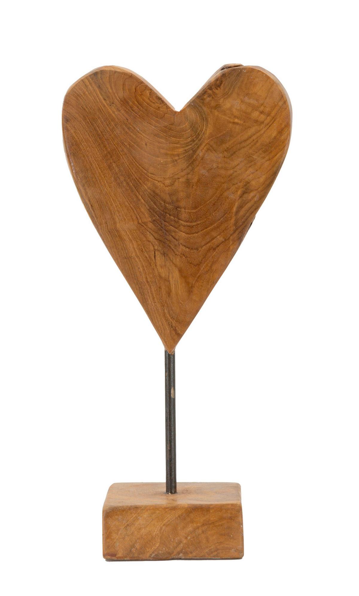 Skulptur Heart Teak Braun, B: 15 cm - Braun, Basics, Holz (15/35/10cm)