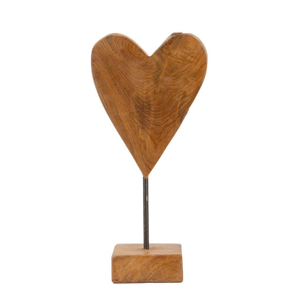 Skulptur Heart Teak Braun, B: 15 cm