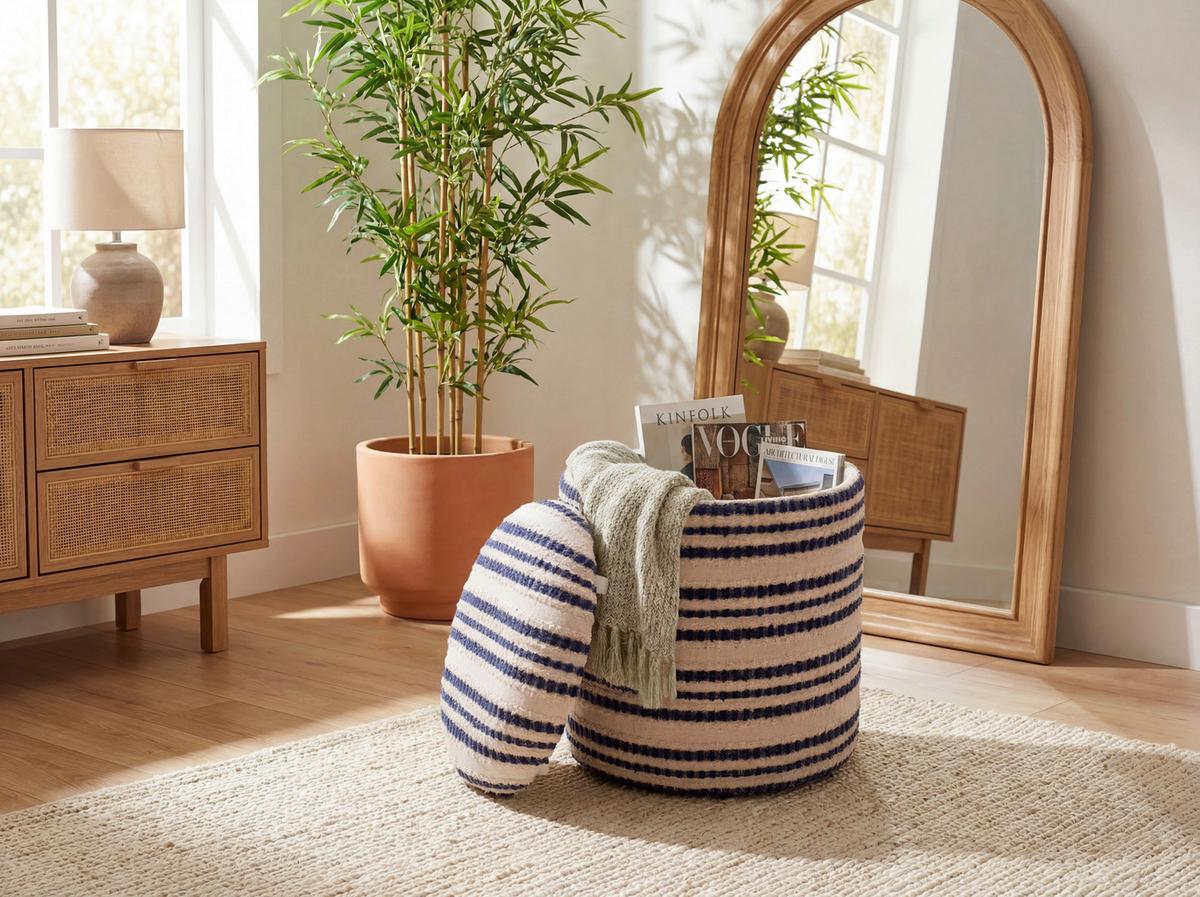 Taburet, š: 40 cm - béžová, Design, textil (40/45/40cm) - Livetastic