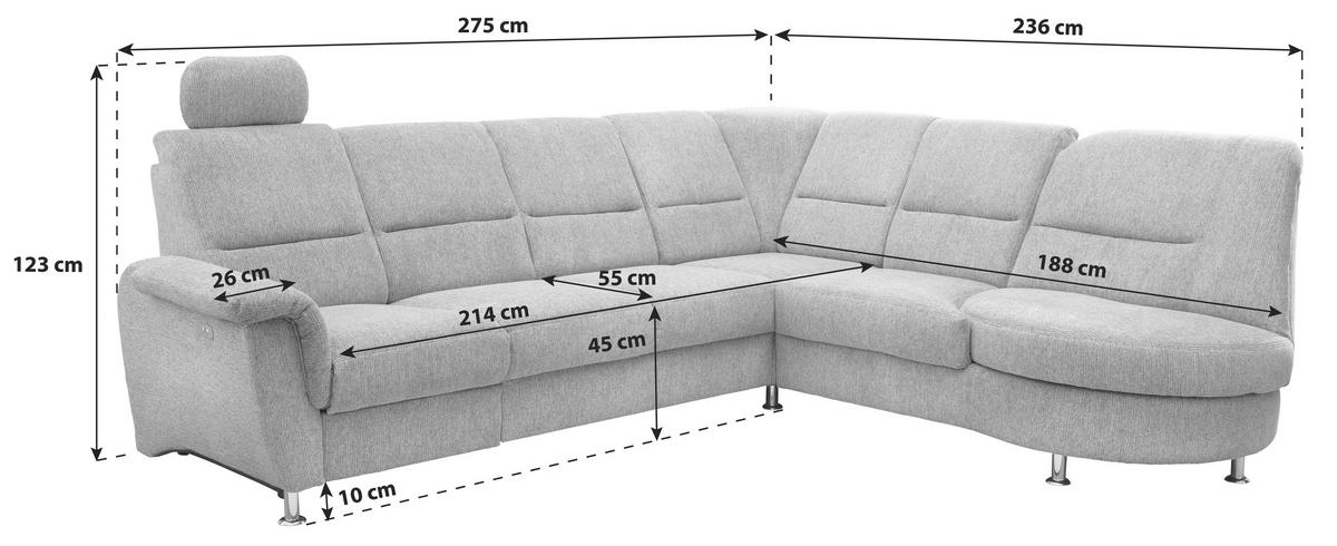 Ecksofa Mit Relaxfunktion Parole Anthrazit Chenille - Chromfarben/Anthrazit, MODERN, Textil (275/236cm) - Livetastic