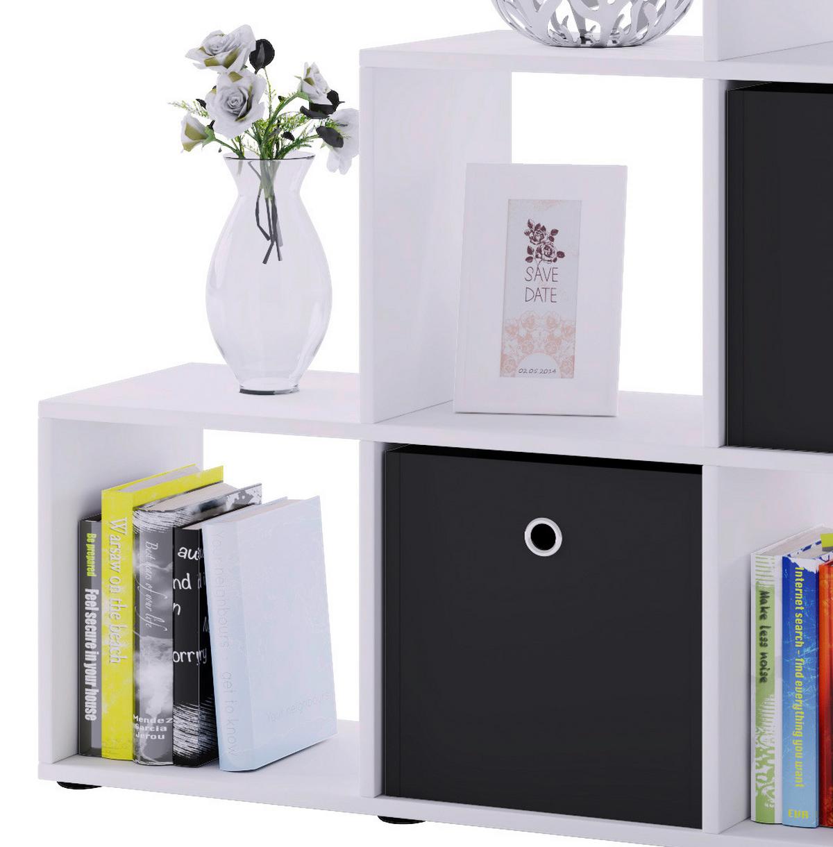 Regál na dekorace Nitas š: 107,5 cm bílý - bílá/černá, Konvenční, kompozitní dřevo/plast (107,5/104,5/29cm) - MID.YOU