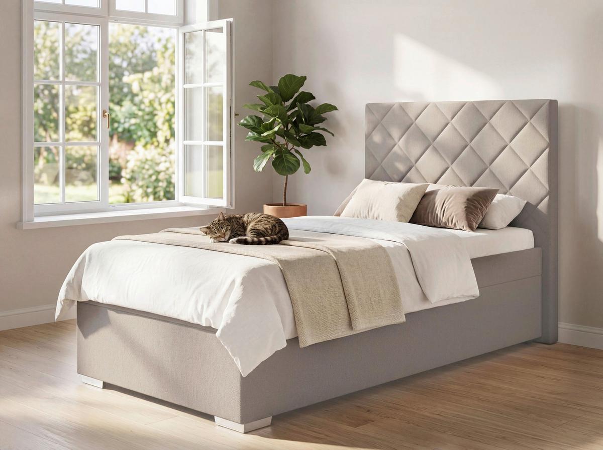Čalúnená posteľ KLARA 90/200cm, cappuccino - cappuccino/chrómová, Modern, drevo/textil (90/200cm)
