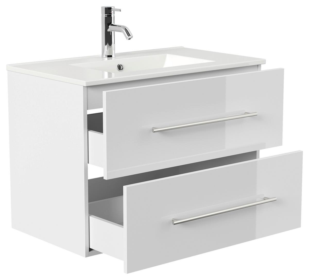 WASCHTISCHKOMBI Homeline, Weiß HG B: 81 cm - Weiß Hochglanz/Weiß, Basics, Keramik/Holzwerkstoff (81cm) - MID.YOU
