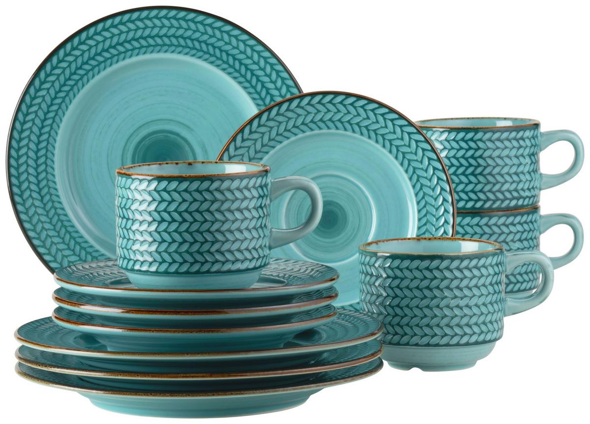 Kaffeeservice Prospero 4 Personen Geschirr Set - Blau, Basics, Keramik (24,5/24,5/22,5cm) - Mäser