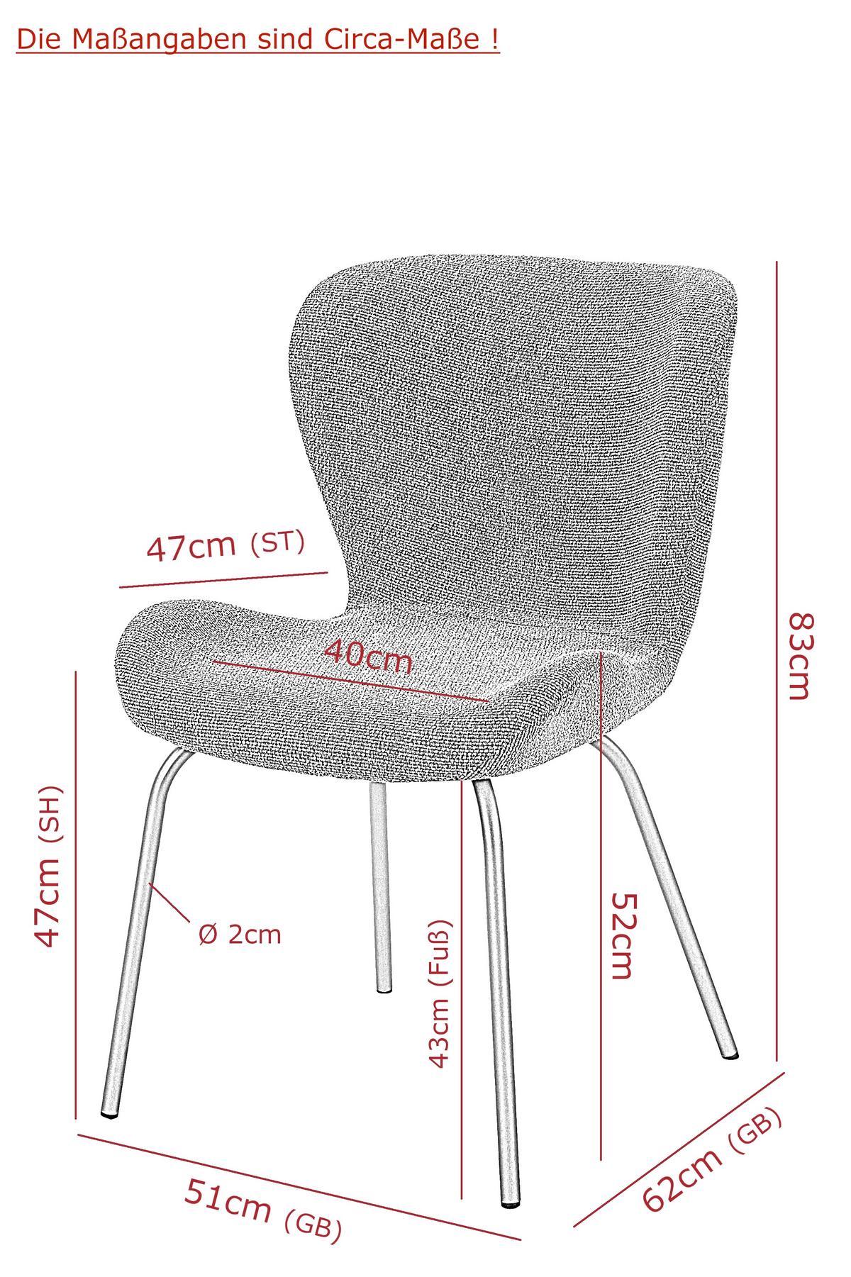 Stuhl-set Lagos S 2er-Set - Beige/Creme, MODERN, Textil/Metall (50/83,5/60cm) - MID.YOU