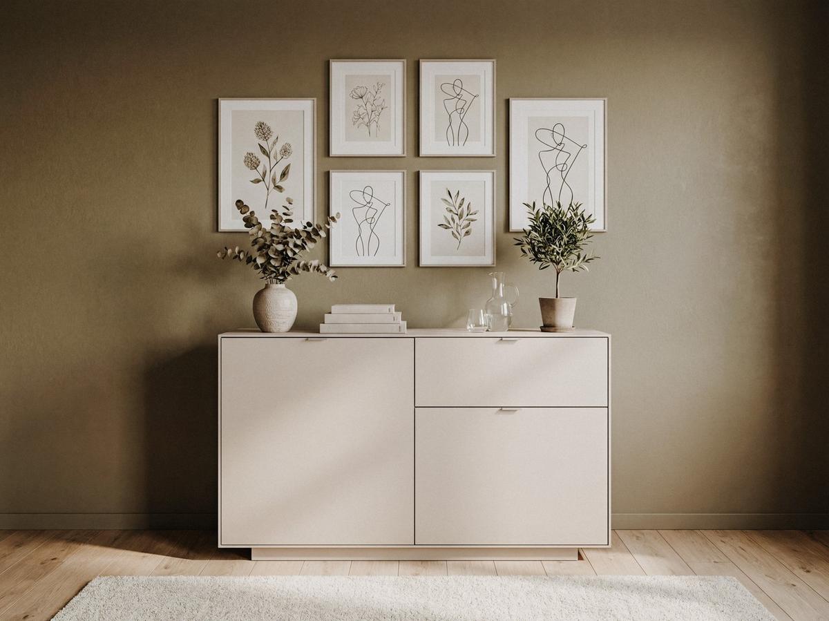 Kommode Sivas B: 120 cm Sandfarben - Sandfarben, Design, Holzwerkstoff (120/90/37,5cm) - MID.YOU