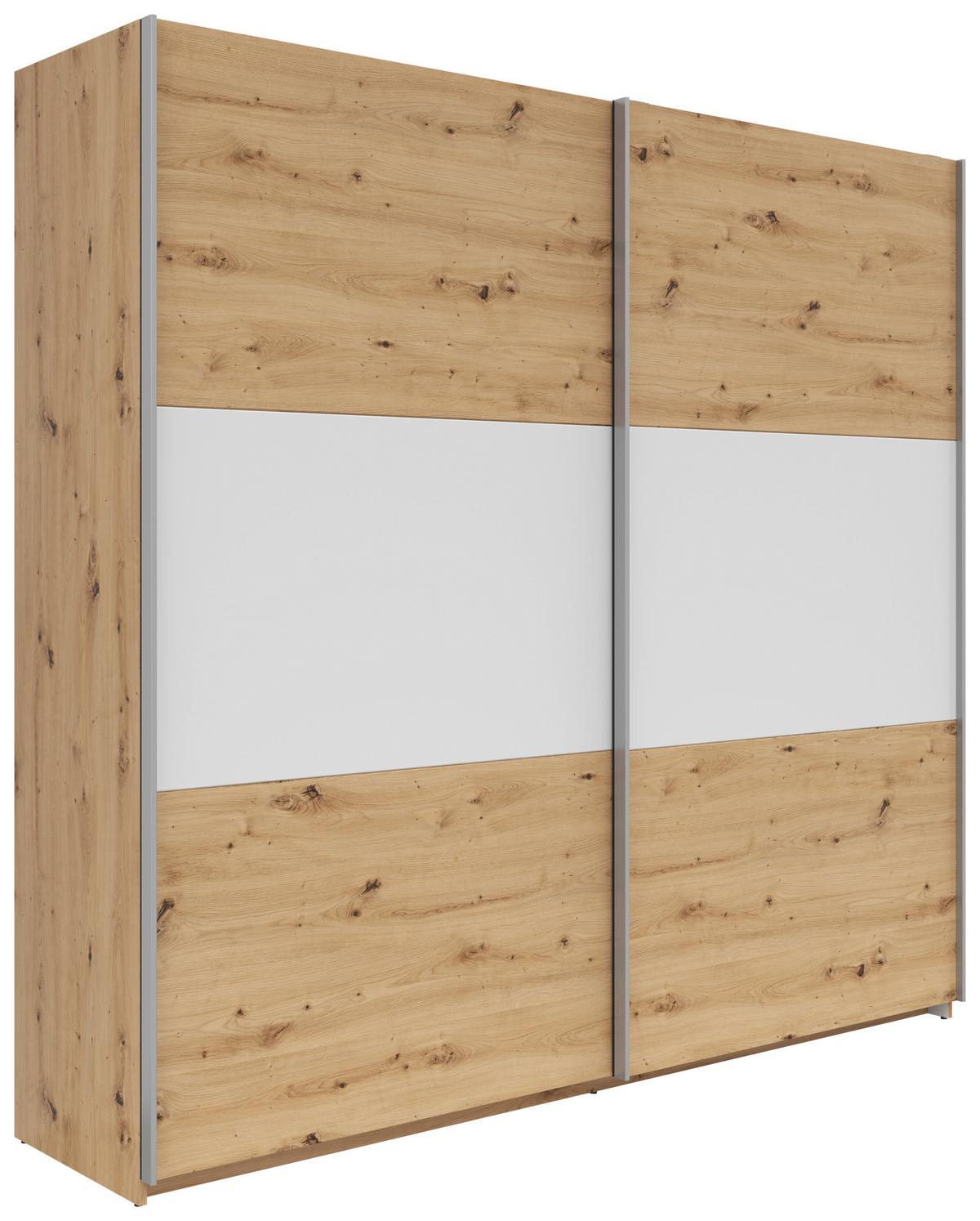 Schwebetürenschrank 218 cm Saturn Weiß Dekor - Eichefarben/Weiß, KONVENTIONELL, Holzwerkstoff (218/210/59cm)