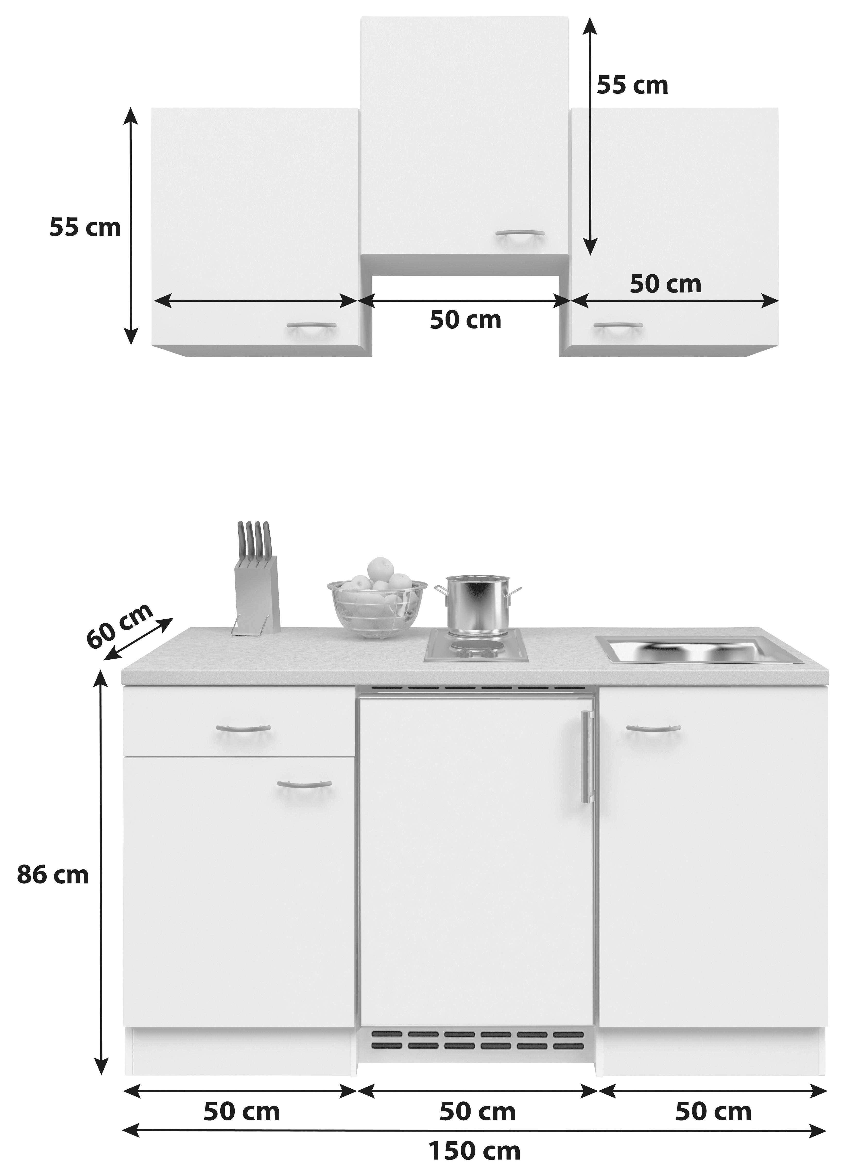 Miniküche mit Kühlschrank + Kochfeld 150 cm Creme/Buche - Beige/Buchefarben, MODERN, Holzwerkstoff (150cm) - FlexWell