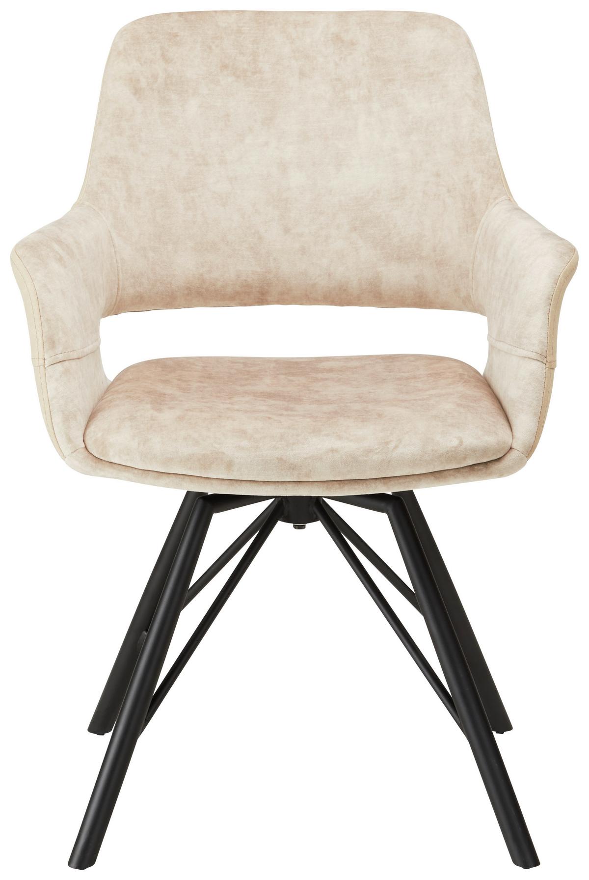 Zamatová stolička Adriana, béžová - čierna/béžová, Modern, kov/textil (61/85/62,5cm) - Premium Living