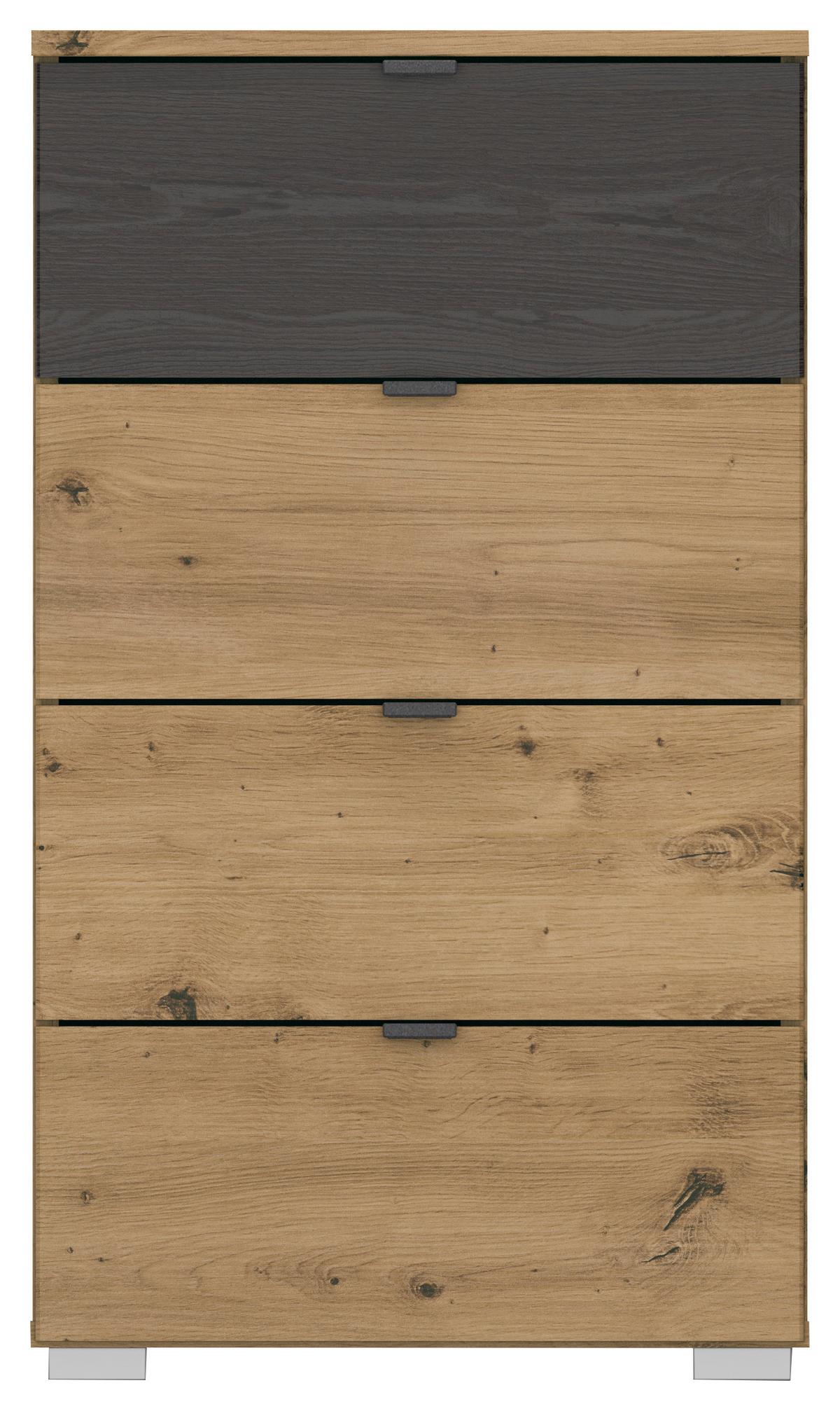 Kommode 47 Cm Apollon Eiche Artisan/schwarz - Alufarben/Schwarz, MODERN, Holzwerkstoff (47/81/42cm) - Rauch Möbel