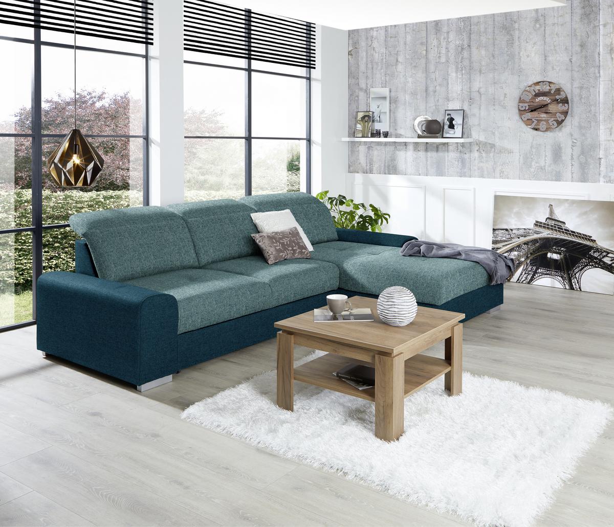 Ecksofa Mit Schlaffunktion + Bettkasten Malaga, Webstoff - Türkis/Blau, KONVENTIONELL, Textil (286/203cm) - Ondega