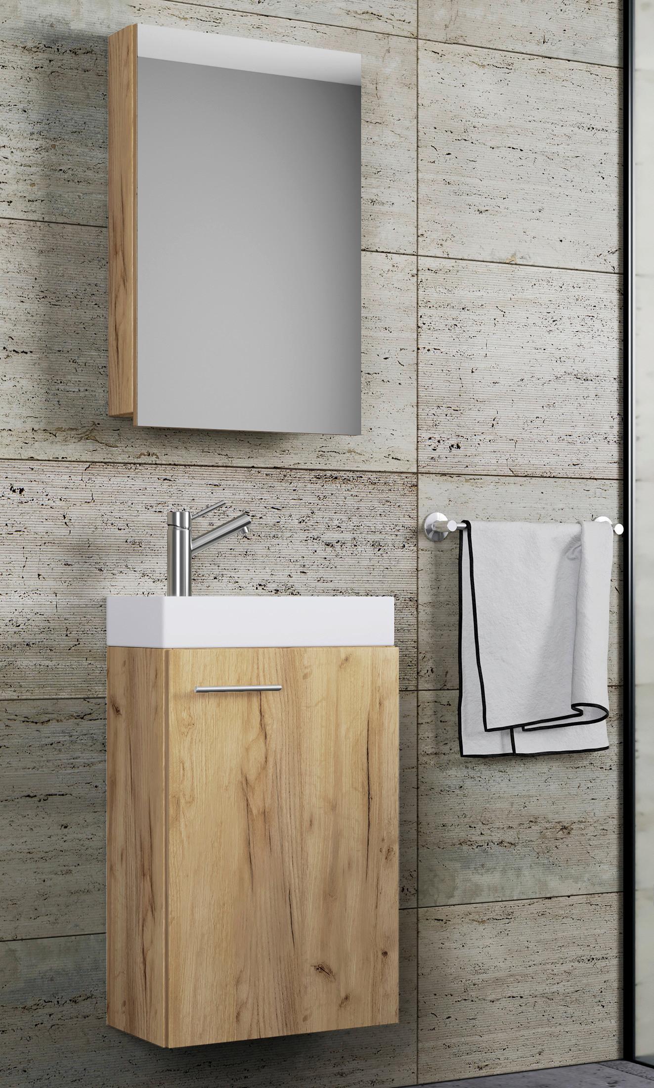 Gästebad Slito 3-teilig Honigeiche B: 41 Cm - Honigeiche/Weiß, MODERN, Keramik/Holzwerkstoff (41cm) - MID.YOU