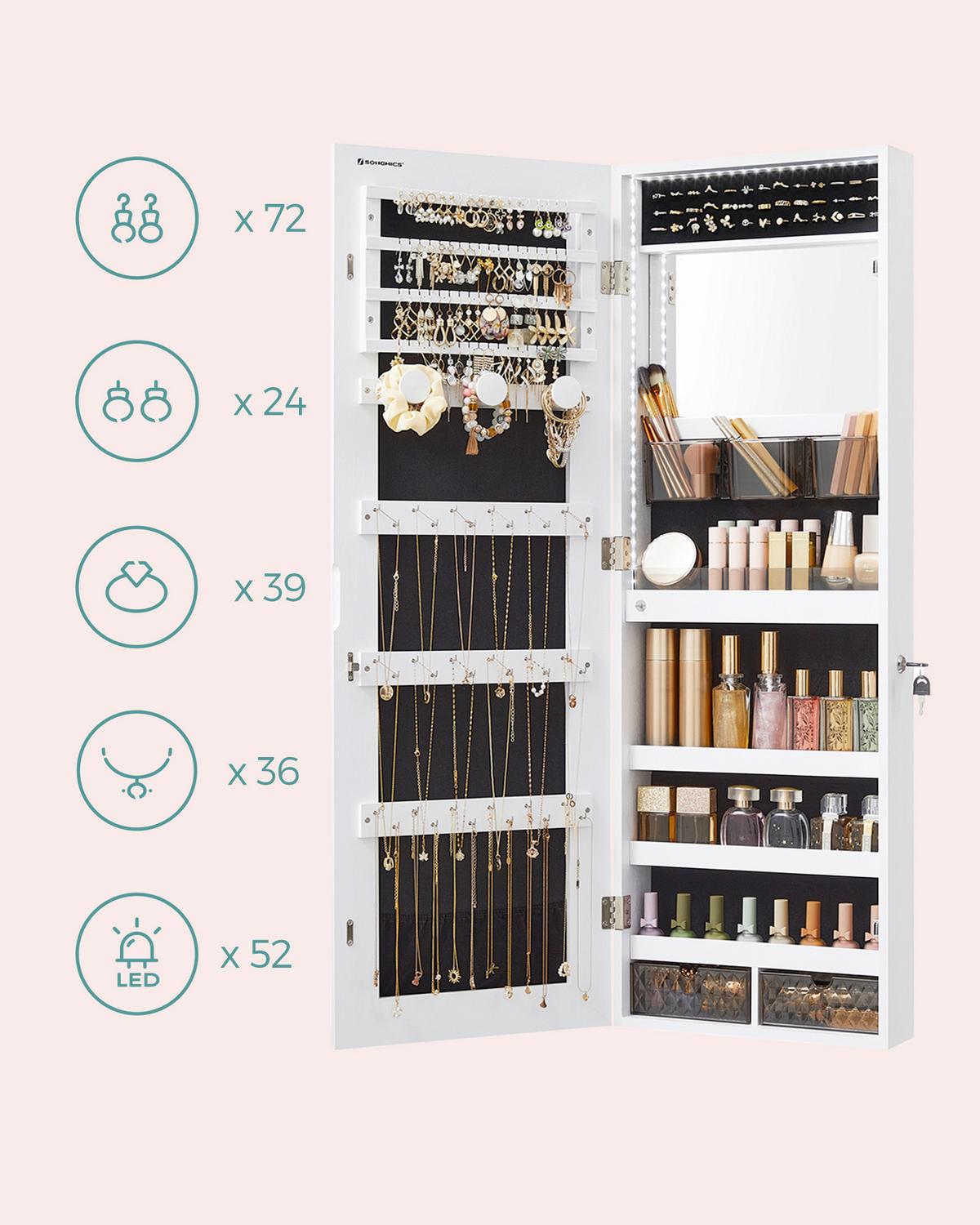 Schmuckschrank Weiß B: 37,5 cm - Roségold/Weiß, LIFESTYLE, Glas/Holzwerkstoff (37,5/108/9,7cm)