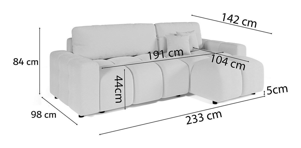 Ecksofa Luki Weiß S: 233x142 cm - Schwarz/Weiß, Design, Textil (233/142cm) - Livetastic