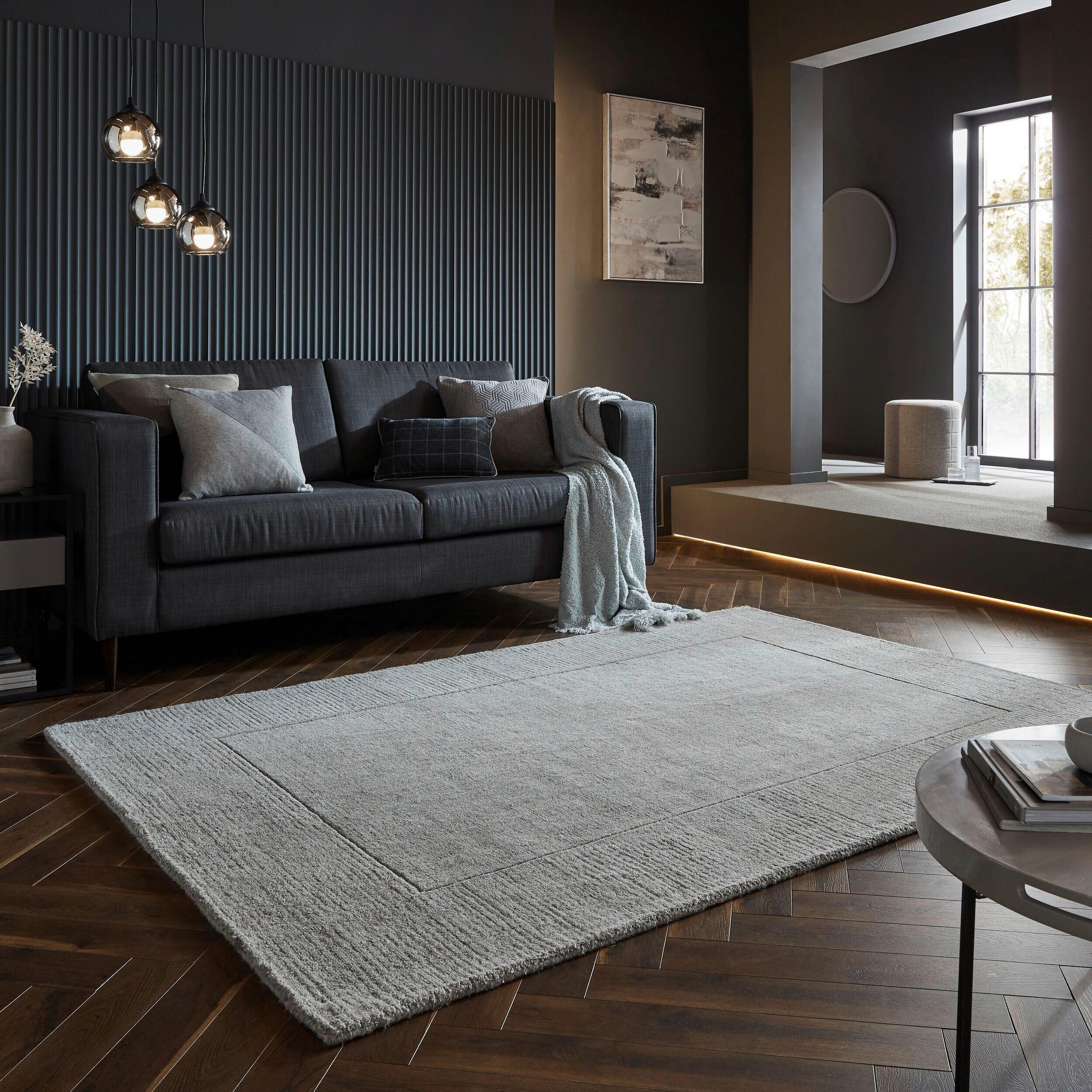 Handwebteppich Woll Bordüre Grau 160x230 - Grau, Basics, Textil (160/230cm)