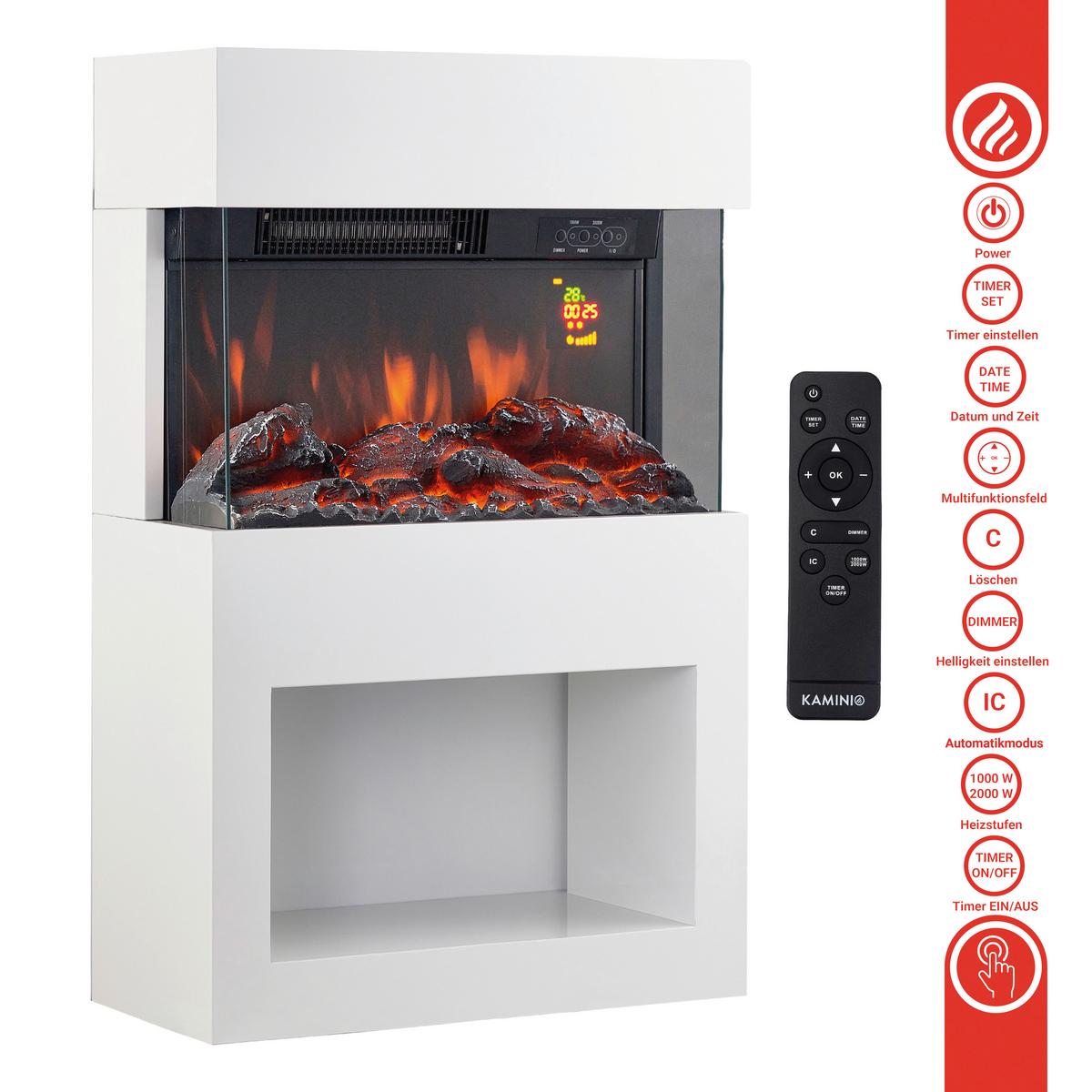 Elektrokamin Henri - Weiß, Basics, Glas/Metall (48,0/75,0/21,7cm)