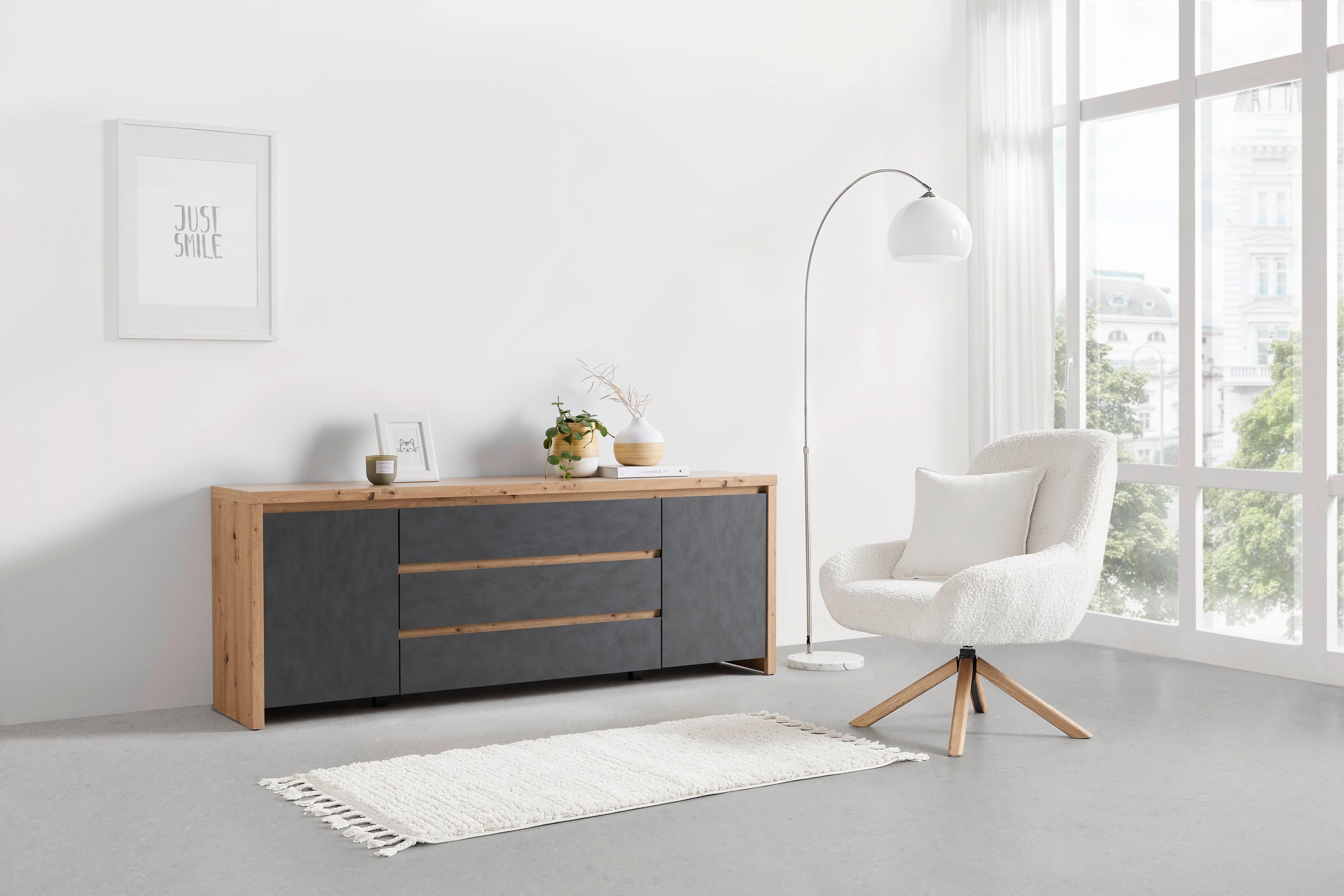 Kommode 190cm Larios Eiche Dekor/Grau - Eiche Artisan/Grau, MODERN, Holzwerkstoff (190/71/40cm)