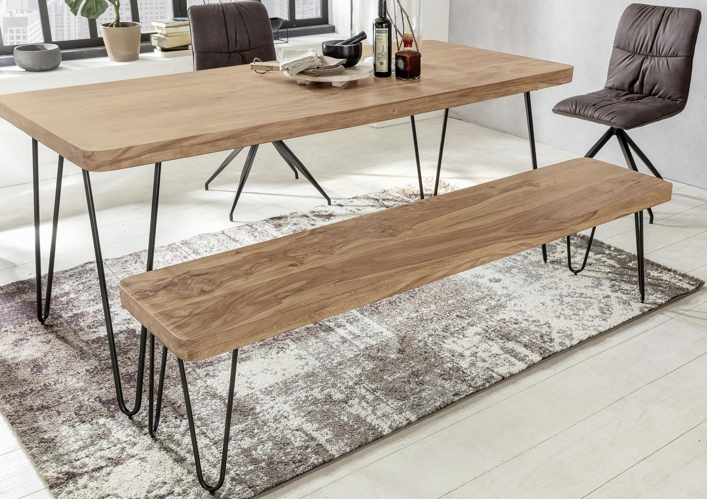 Lavice Z Masivního Dřeva Bagli Š: 160 Cm - černá/barvy akácie, Moderní, kov/dřevo (160/45/40cm) - MID.YOU