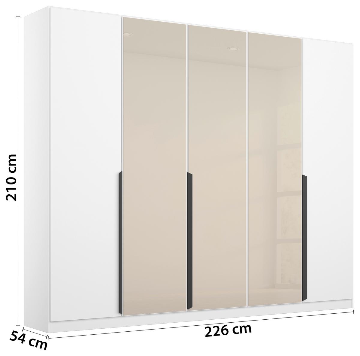 Drehtürenschrank Artemis 225 Cm Weiß/champagnerfarben - Champagner/Weiß, MODERN, Glas/Holzwerkstoff (225/210/54cm) - Rauch Möbel