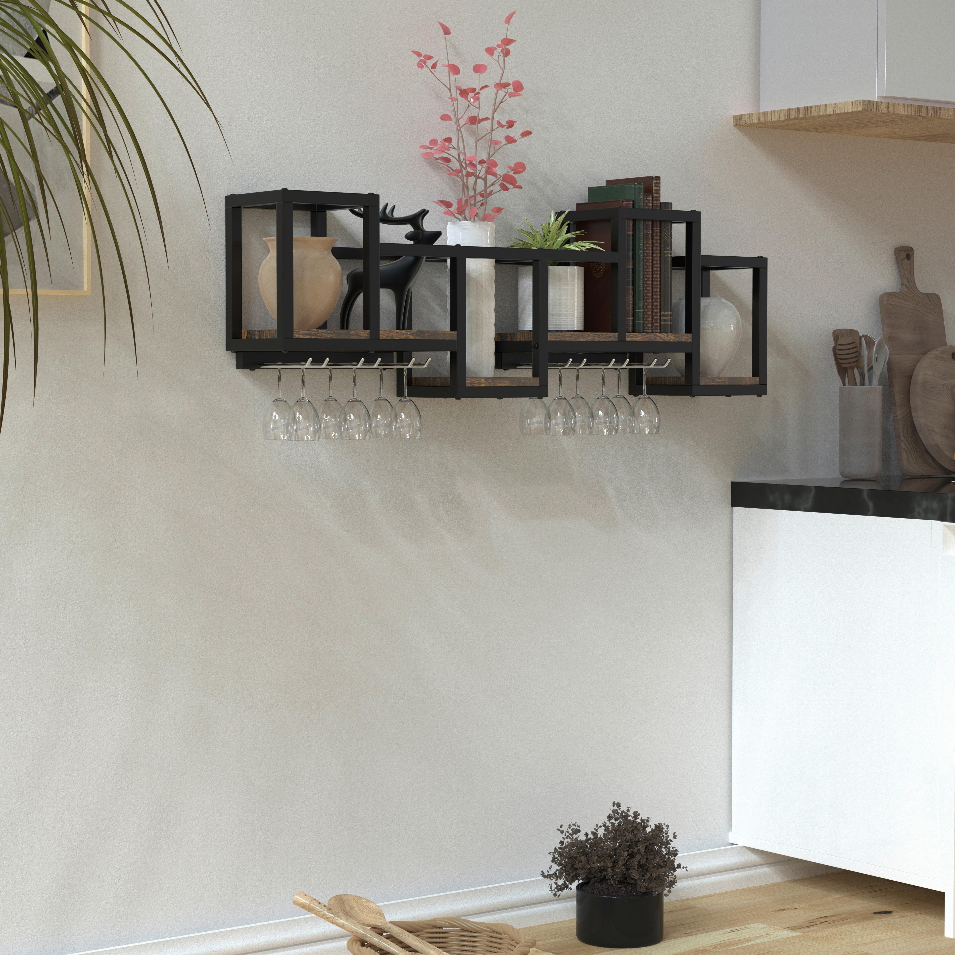 Wandregal Kolari Schwarz, Eiche B: 108cm - Eichefarben/Schwarz, Design, Holzwerkstoff/Metall (108/26/18cm) - MID.YOU