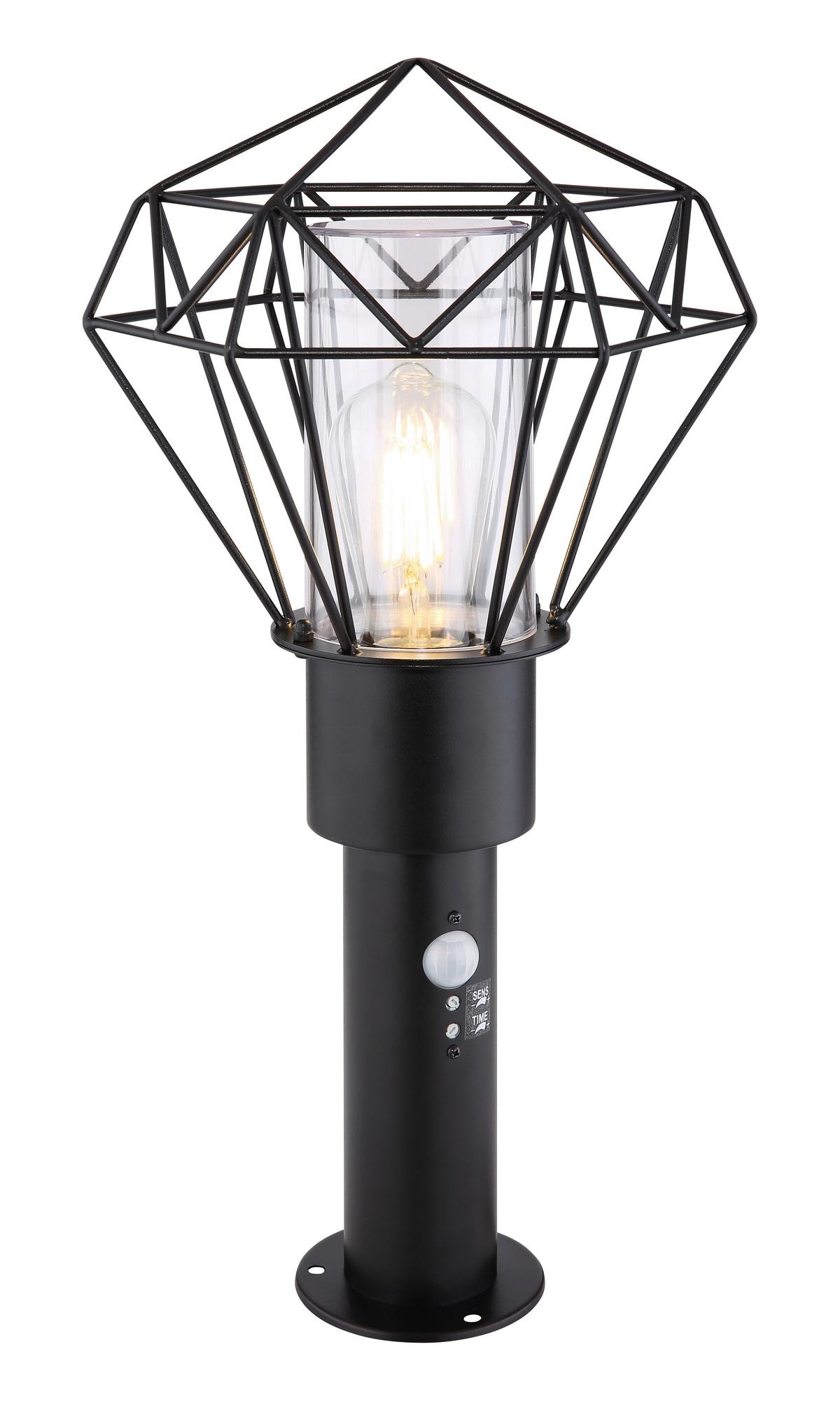 Außenleuchte + Bewegungsmelder Horace 15 Watt Edelstahl - Klar/Schwarz, Basics, Kunststoff/Metall (22,5/25,5/50cm) - Globo