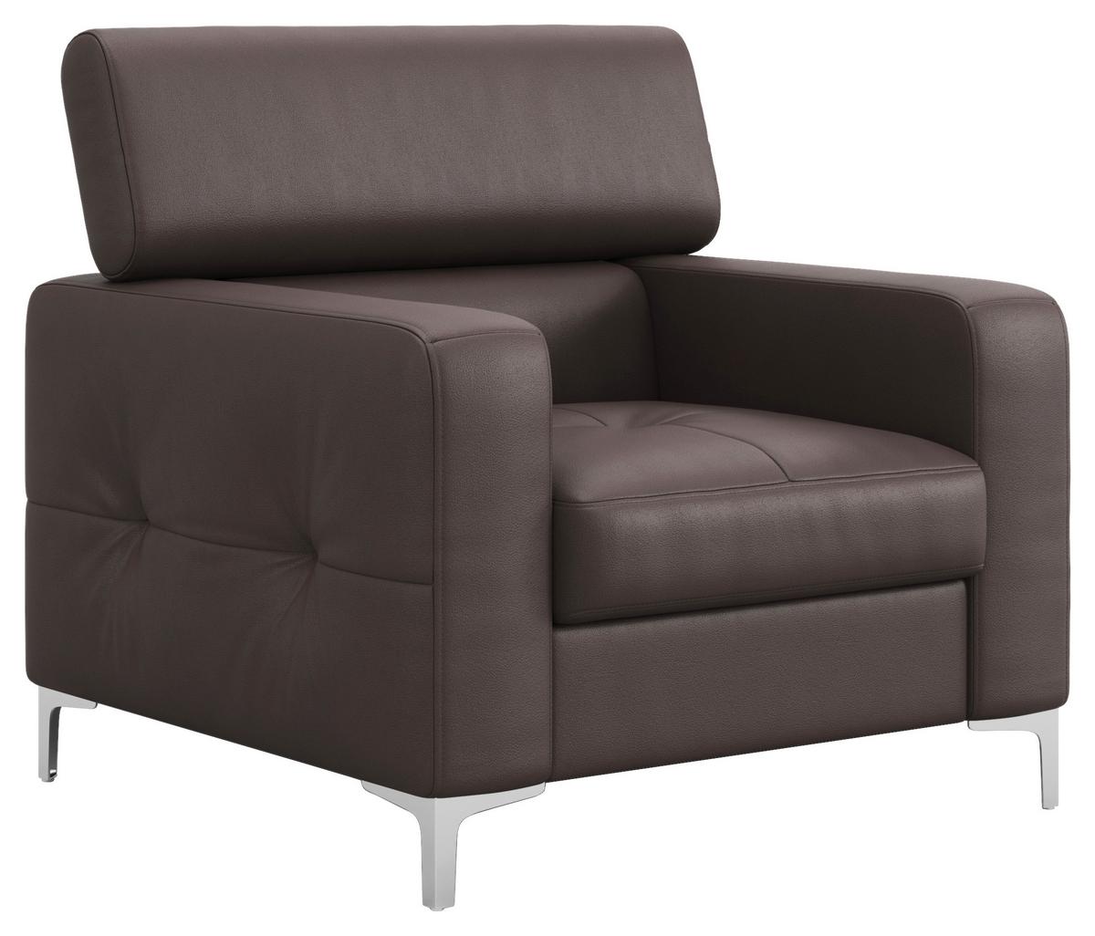 Polstersessel Sammy Braun Leder - Chromfarben/Graubraun, Design, Leder (99/78-92/106cm) - Livetastic