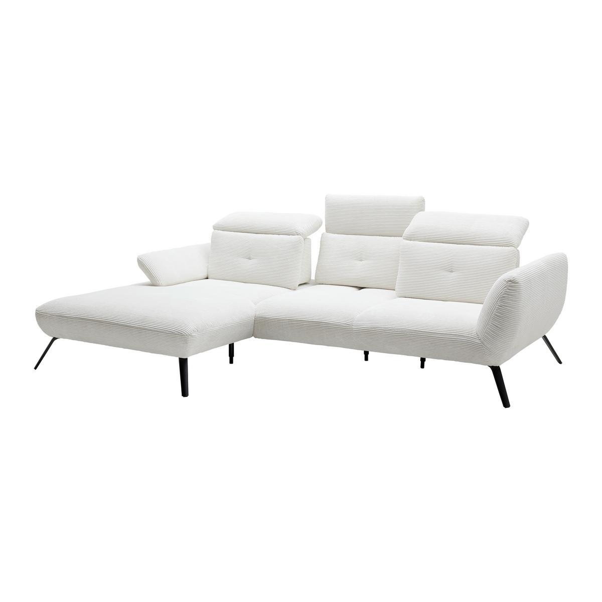 Rohová sedačka SEATTLE, levá, bílý manšestr, bez polštářů - bílá/černá, Moderní, kov/kompozitní dřevo (196/301cm) - Premium Living