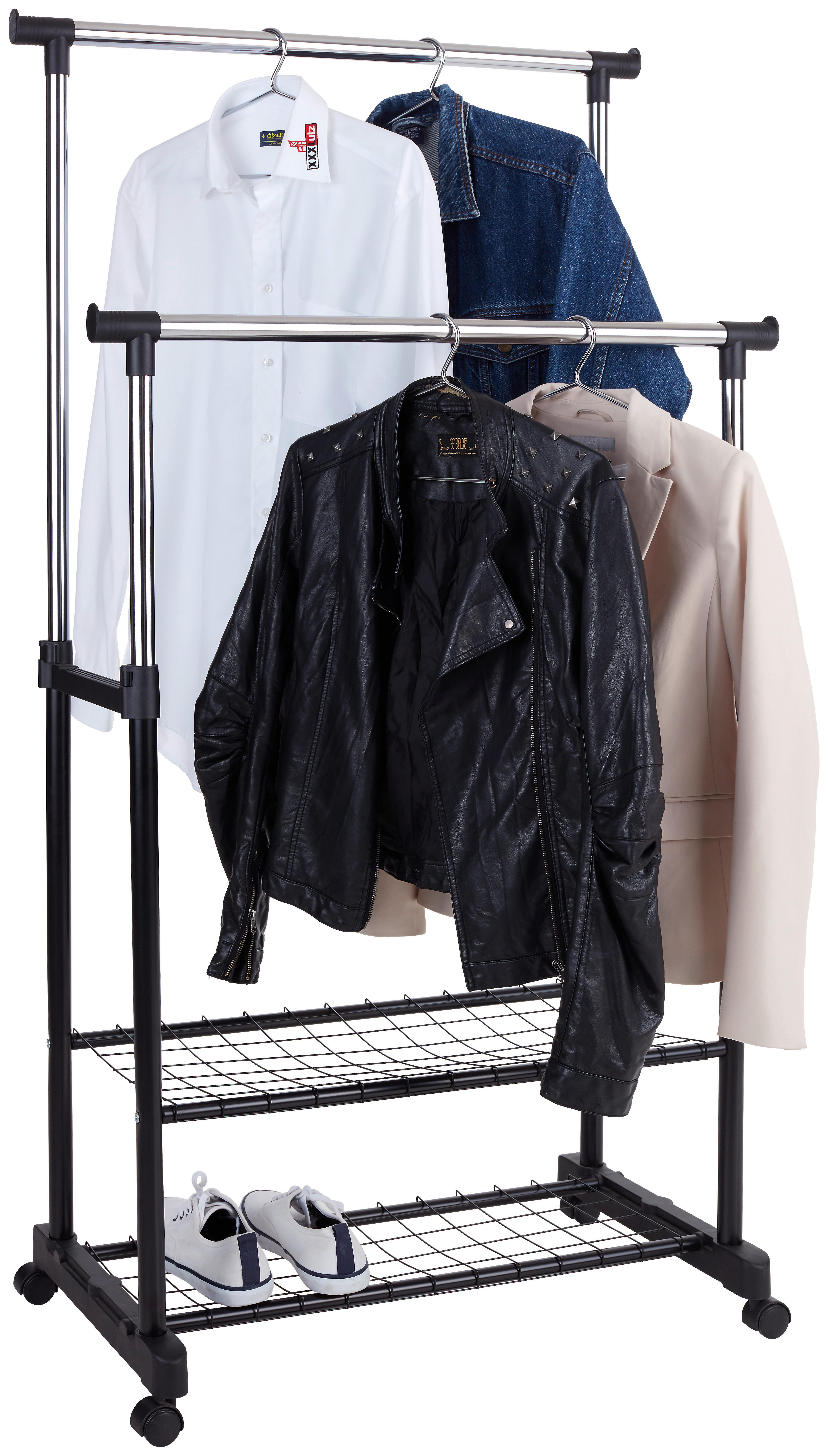 Kleiderwagen Tacitus 81x118x43 cm Mit 2 Ablagen - Chromfarben/Schwarz, MODERN, Metall (81/118-160/43cm) - Ondega