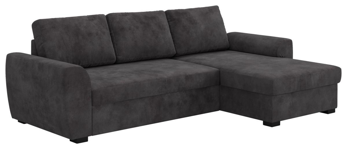 Ecksofa mit Bettfunktion Mikrofaser schwarz, B: 253cm - Schwarz, Trend, Textil (253/154cm) - MID.YOU