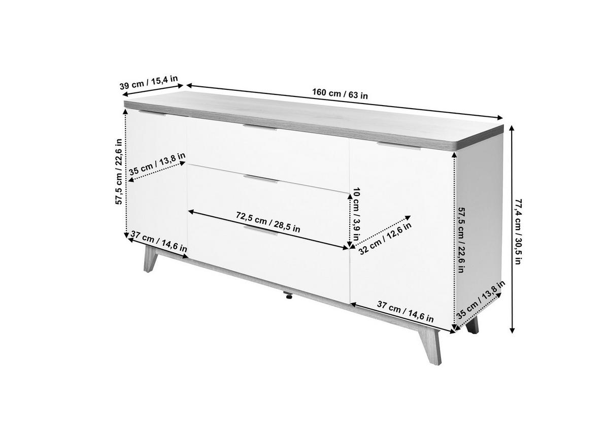 Sideboard 160 cm Libre Sb 160 Weiß/Eichefarben - Eichefarben/Weiß, KONVENTIONELL, Holzwerkstoff (160/77/39cm) - Livetastic