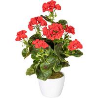 Kunstpflanze Geranie inkl. Topf D: 13 cm - Rot/Weiß, Design, Keramik/Kunststoff (40cm) - P & B
