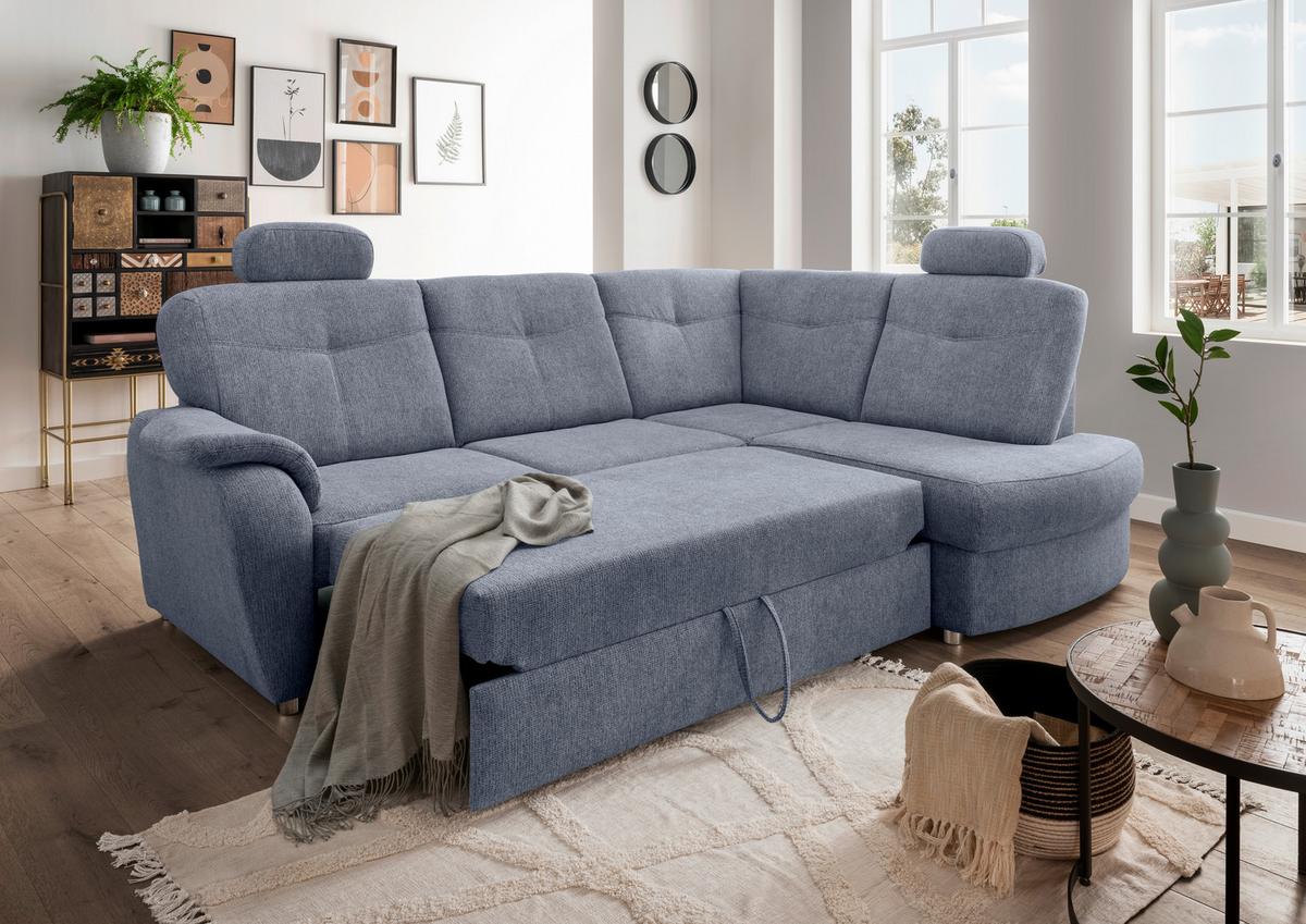 Eckschlafsofa Rosali, Hellblau S: 264x180 Cm - Chromfarben/Hellblau, MODERN, Textil (264/180cm) - Livetastic