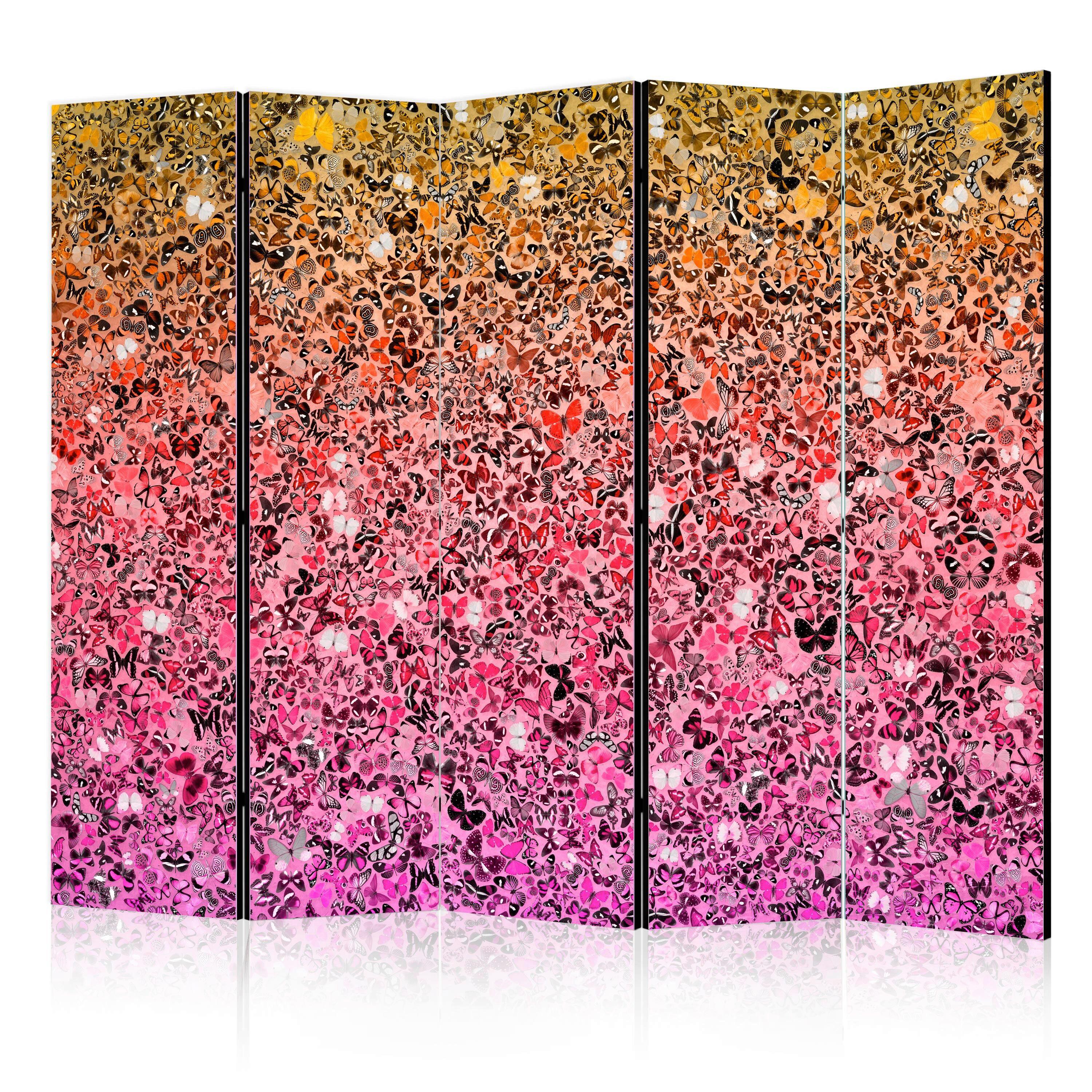 PARAVENT Gelb Pink B: 225 cm - Pink/Gelb, Basics, Holz/Textil (225/172/3cm) - artgeist