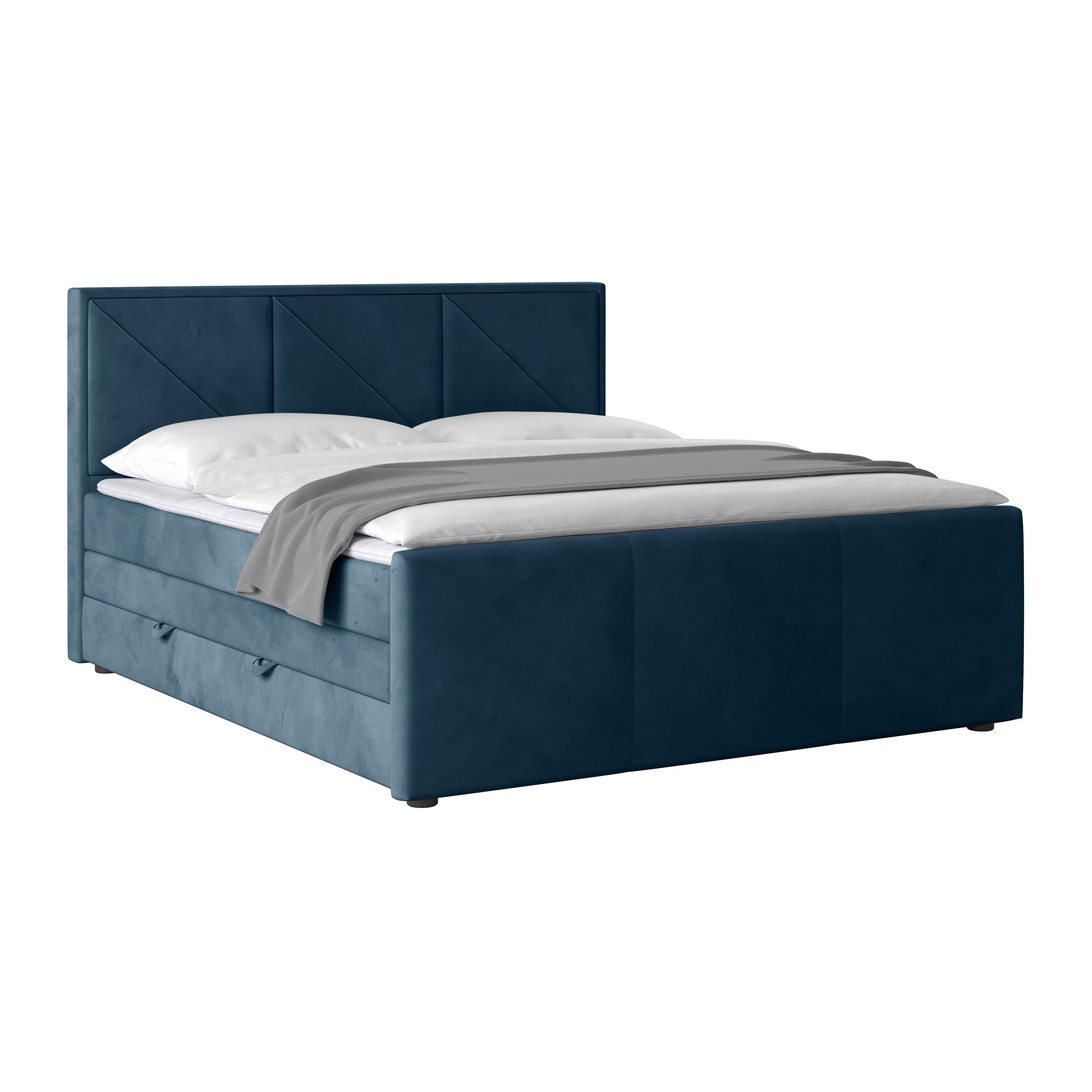 Boxspringbett mit Bettkasten Bologna 180x200 cm Blau - Blau, MODERN, Holz/Kunststoff (180/200cm) - MID.YOU
