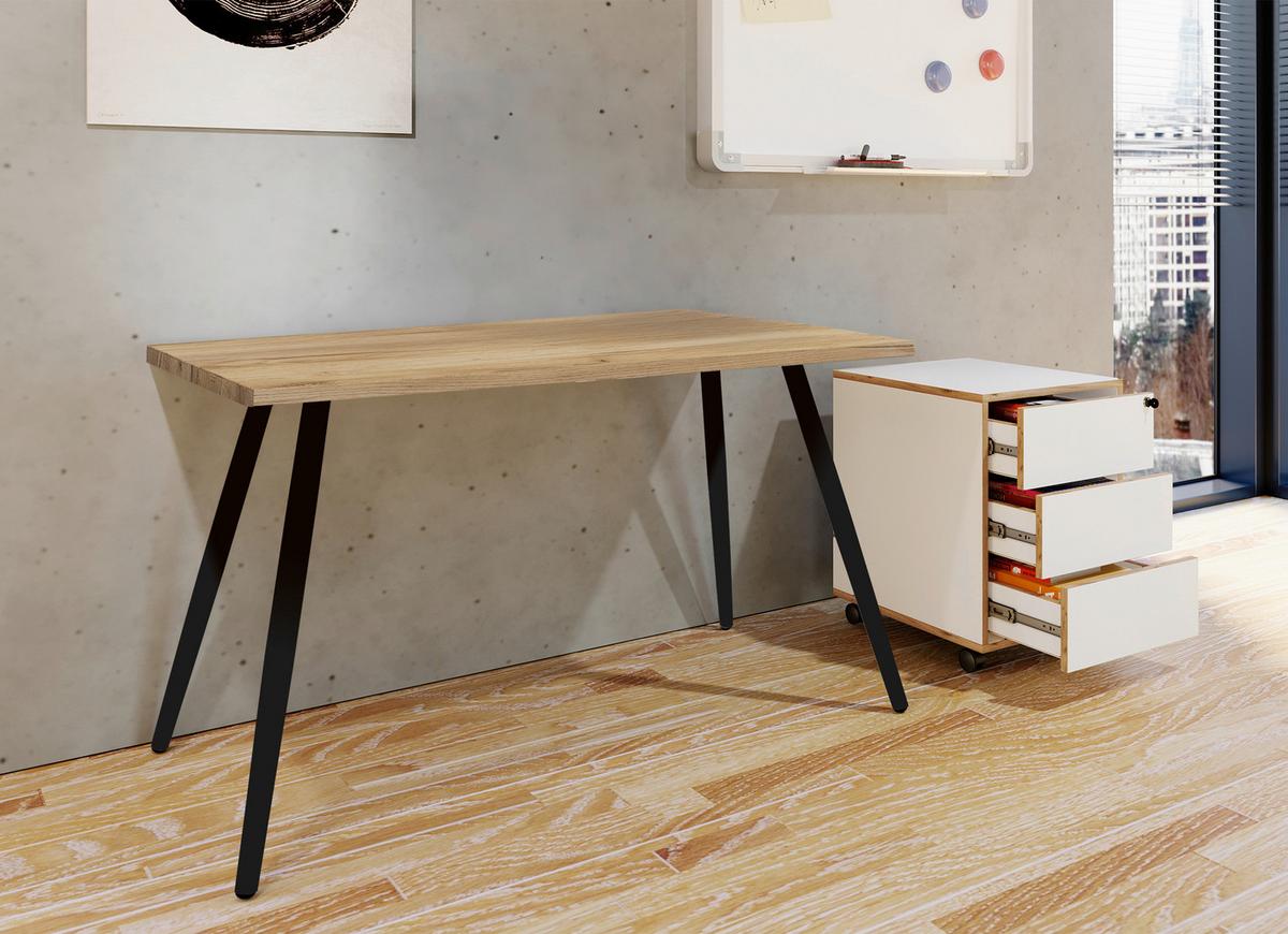 Schreibtisch Salia schwarz/Eichefarben, L: 110cm - Schwarz/Sonoma Eiche, MODERN, Holzwerkstoff/Metall (110/50/70cm) - MID.YOU