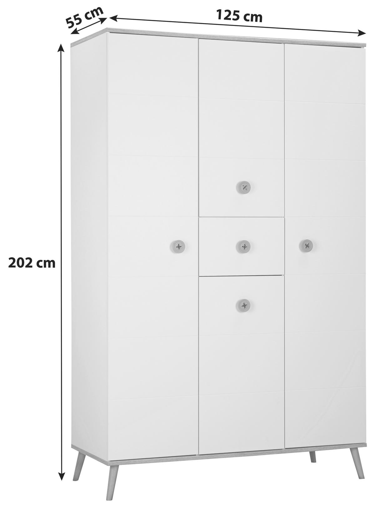 Nyílóajtós Szekrény Billund 125/202 Cm - tölgyfa színű/fehér, Modern, faalapú anyag/fa (125/202/55cm) - MID.YOU