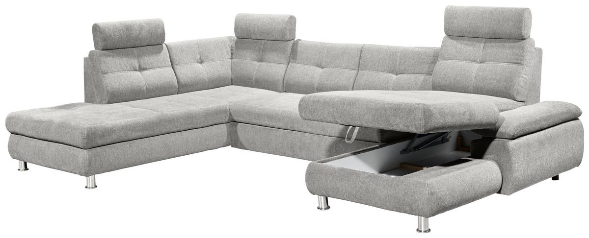 Sedací souprava ALBA U, levá, stříbrná, úl.prostor, lůžko - barvy stříbra, Moderní, textil/plast (233/349/177cm) - MID.YOU