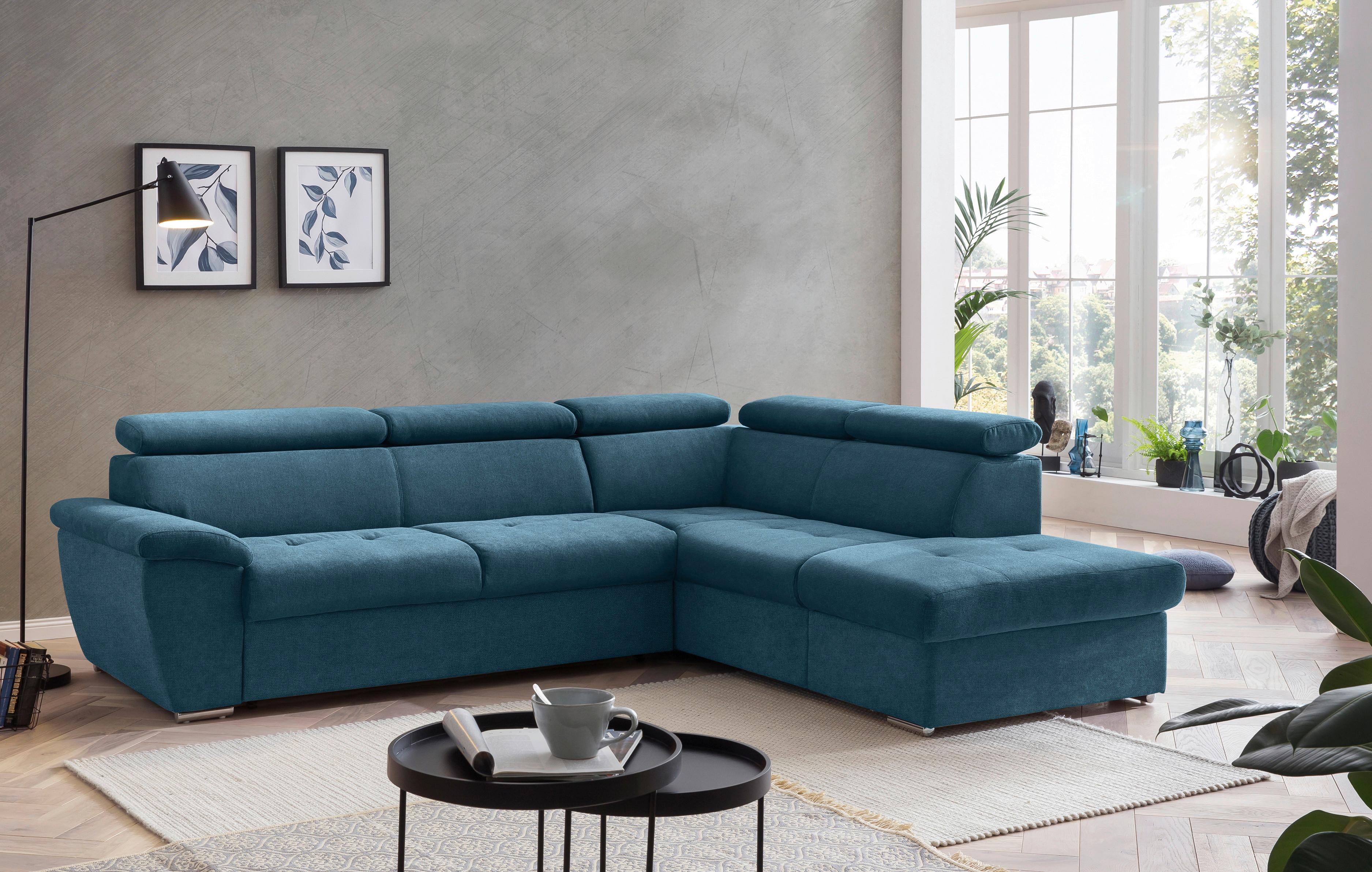Ecksofa mit Schlaffunktion und Bettkasten Antero Hellblau - Chromfarben/Hellblau, Design, Textil (262/216cm) - Livetastic