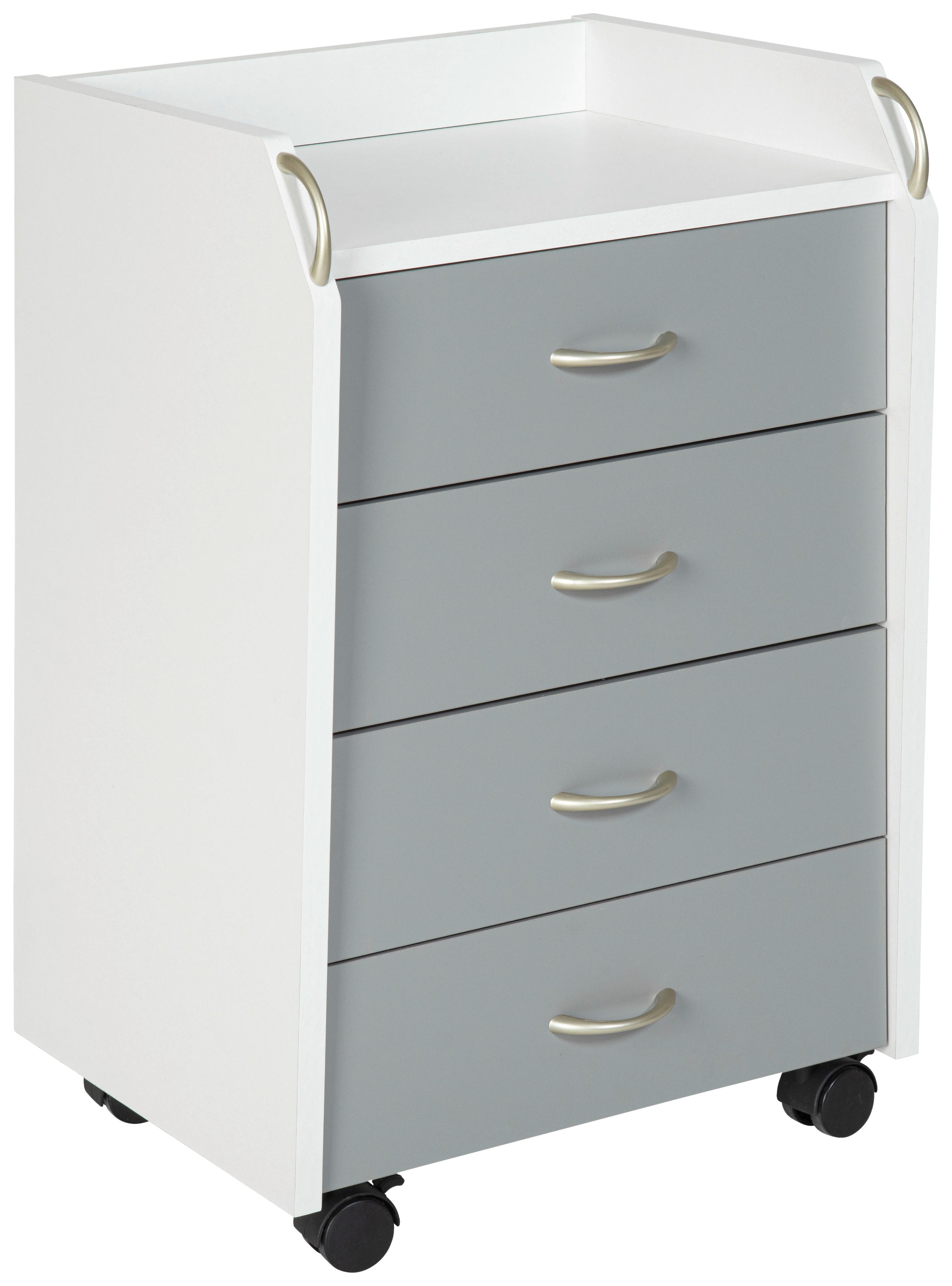Rollcontainer Weiß/Grau Printi BHT 40x65x36 cm - Weiß/Grau, KONVENTIONELL, Holzwerkstoff/Kunststoff (40/65/36cm) - MID.YOU
