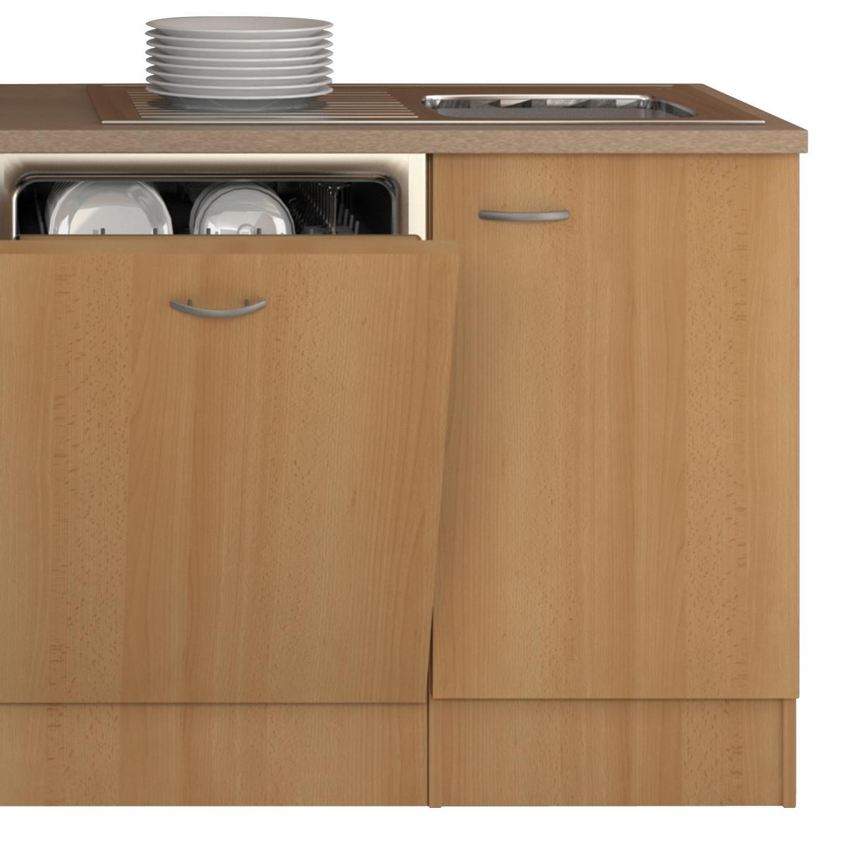 Küchenzeile Nano M. Geräten 220 Cm Creme/buche Dekor - Beige/Buchefarben, MODERN, Holzwerkstoff (220cm) - FlexWell