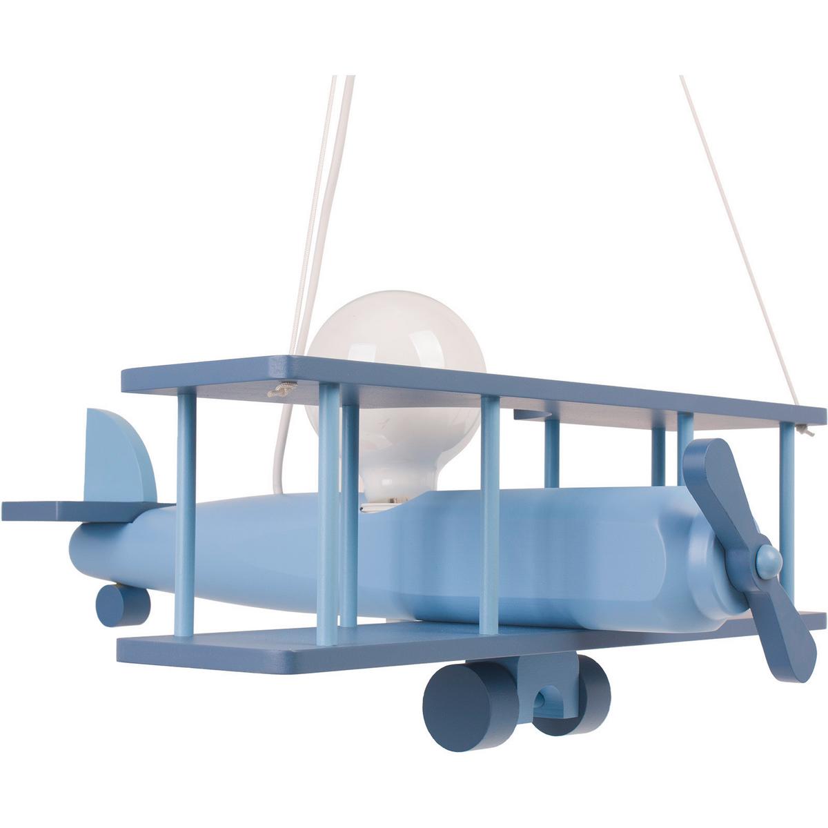 Kinderhängeleuchte Flugzeug H: 75 Cm 1-Flammig - Blau, KONVENTIONELL, Holz (42/45/75cm)