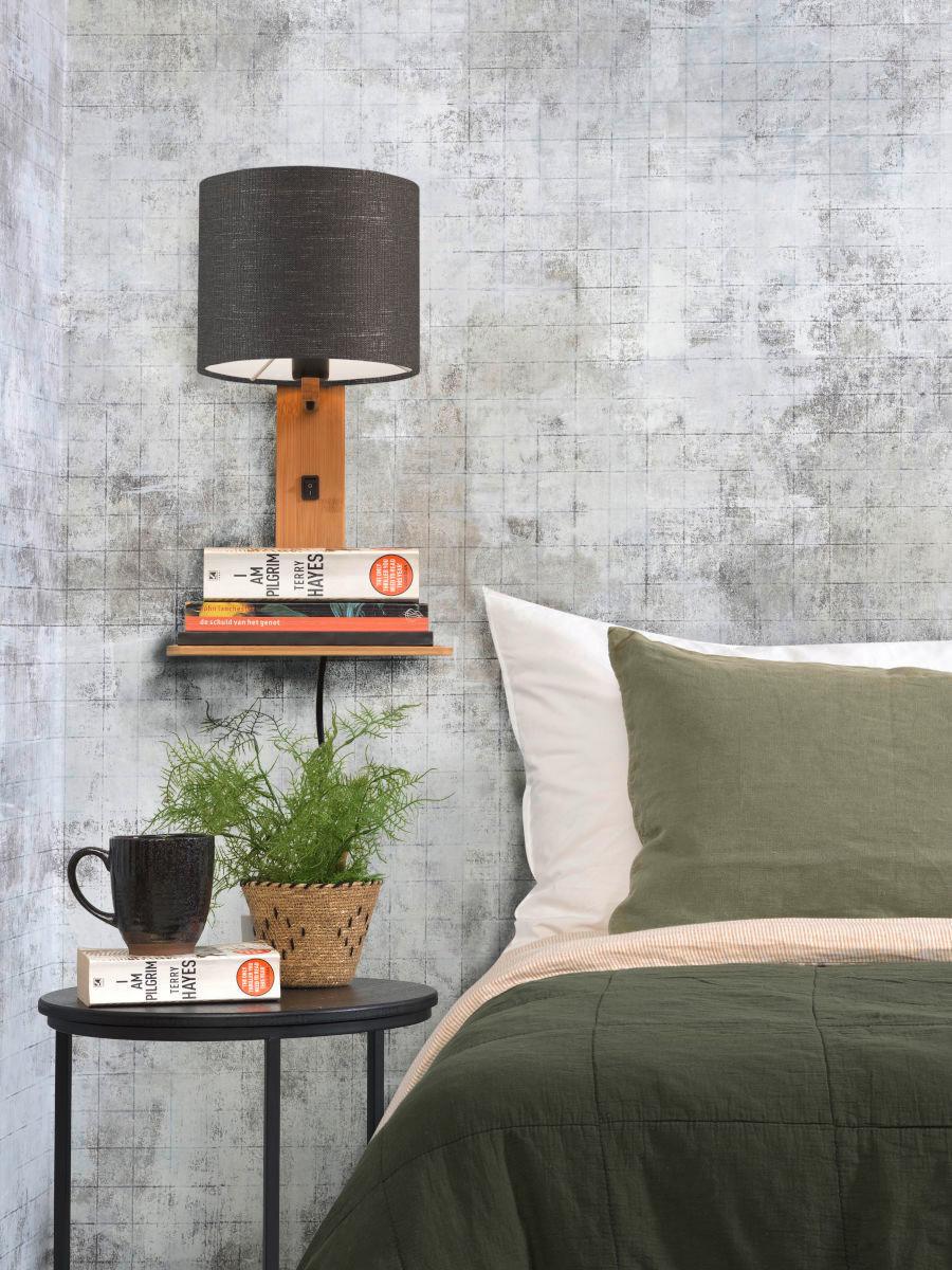 Wandleuchte Andes/w1/n/1815/dg - Dunkelgrau/Naturfarben, Trend, Holz/Textil (19/24/36cm) - Good & Mojo