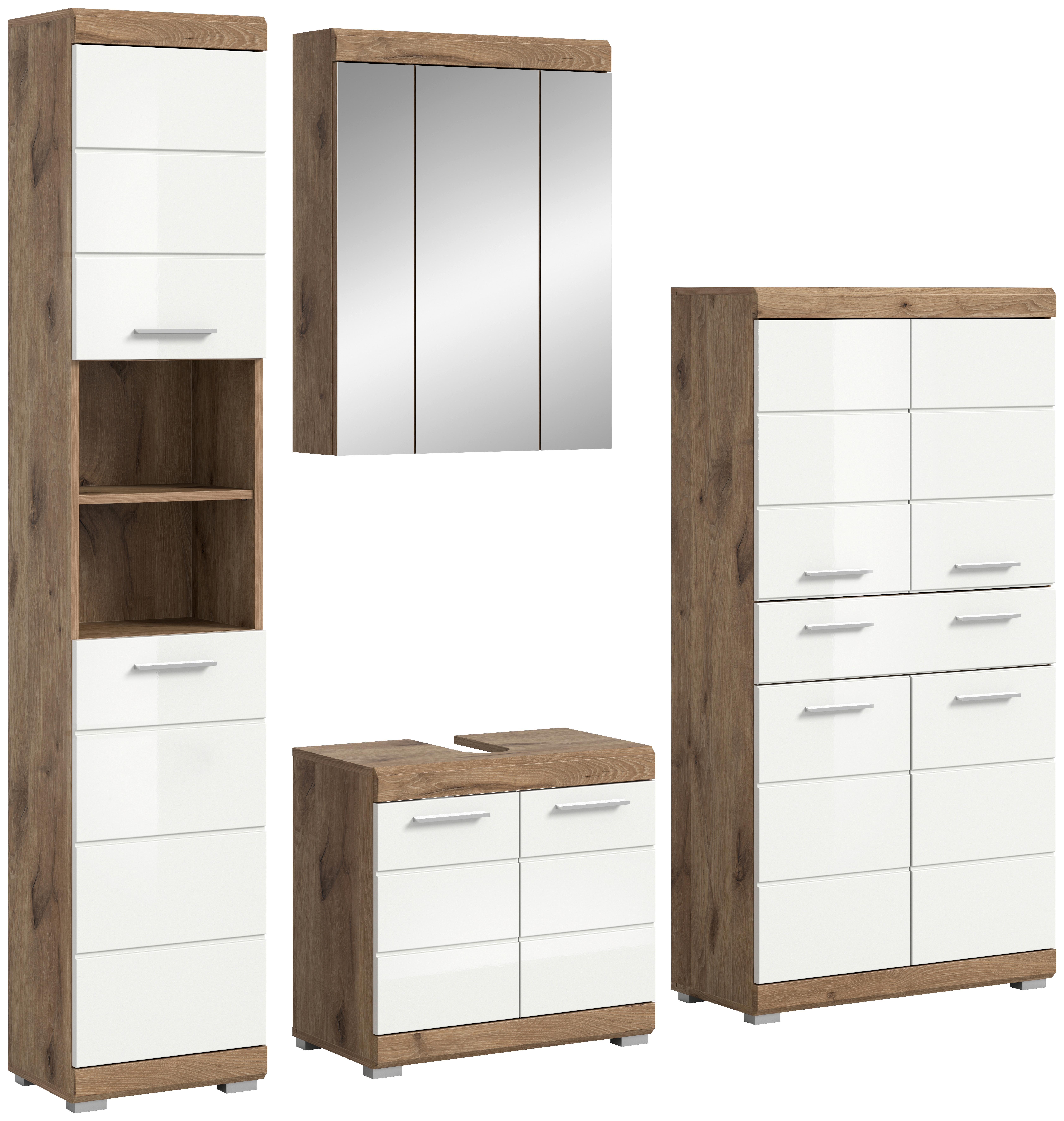 Badezimmer Wave Eichefarben Dekor Weiß Hg - Weiß Hochglanz/Eichefarben, MODERN, Glas/Holzwerkstoff (171cm) - MID.YOU