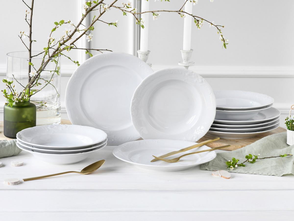 Tafelservice Frederike Weiss Porzellan, 6 Pers., 12-teilig - Weiß, Basics, Keramik - Creatable