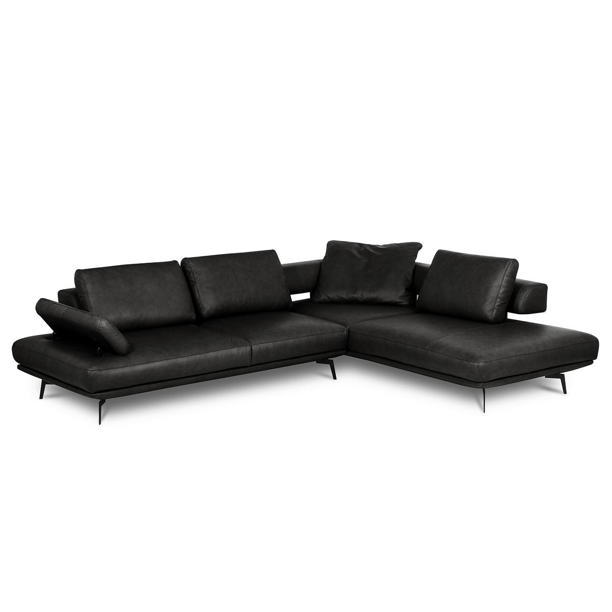 Ecksofa Como Echtleder Schwarz 306x237 - Schwarz/Grau, Design, Leder (306/237cm) - Livetastic